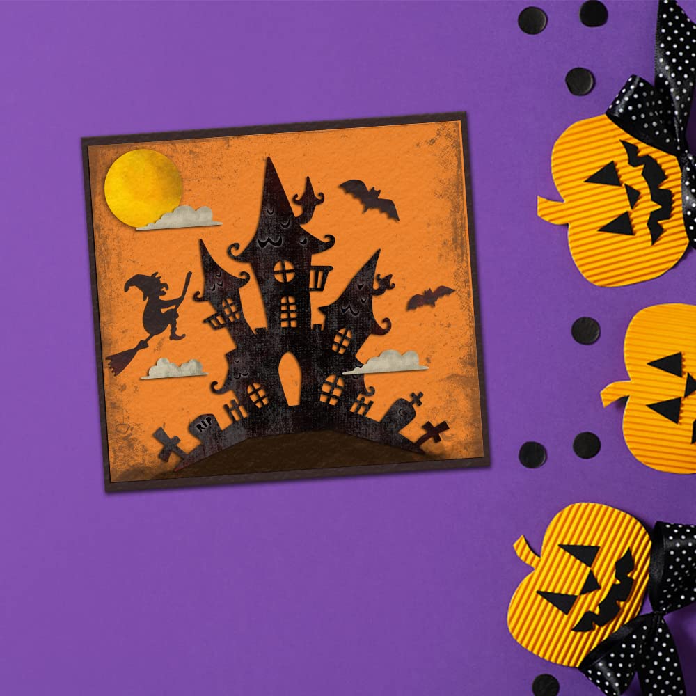 Halloween Die Cuts for Card Making - Scrapbooking Supplies with Bats & House Designs - DIY Embossing Stencil Template for Photo Albums, Greeting Cards & Craft Decorations - Perfect for Halloween Party Invitations, Home Decor & Seasonal DIY Projects