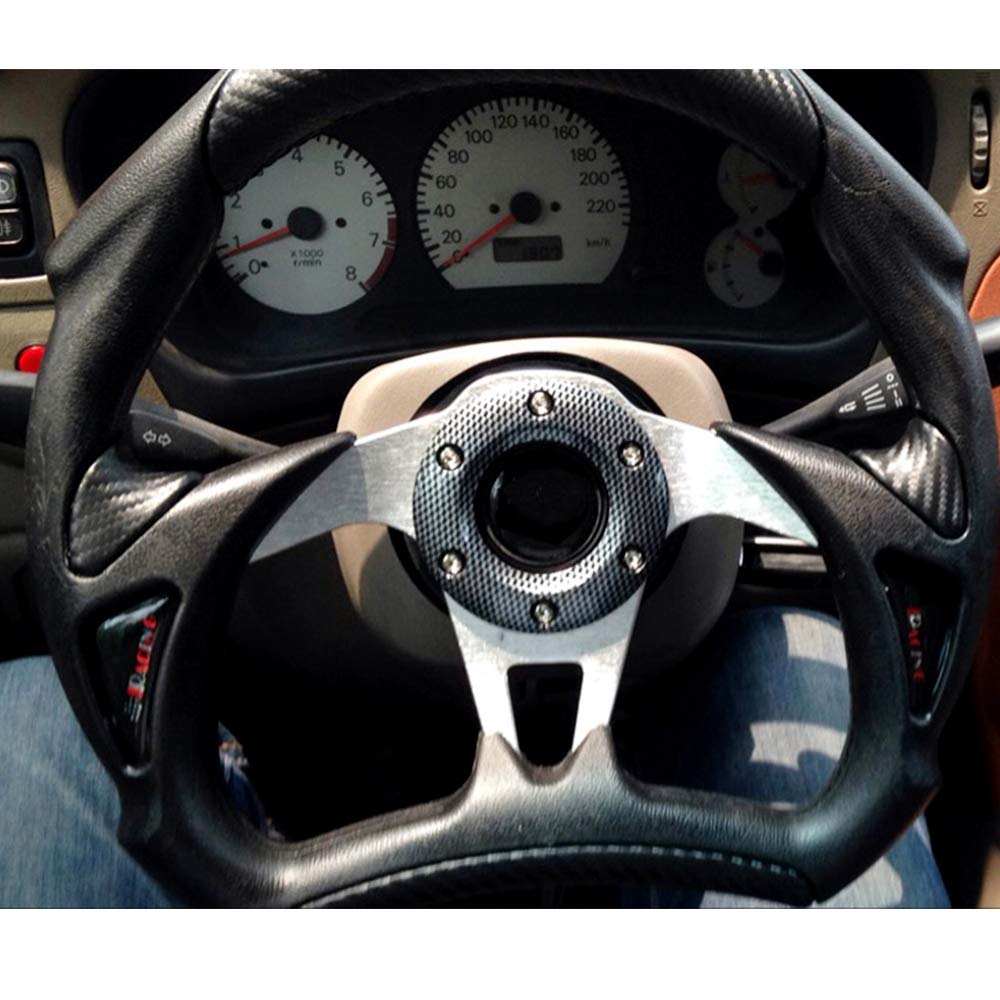 Universal Fit 12.5 Inch (320mm) Racing Style Leather Steering Wheel - Black - Perfect for Car Enthusiasts & Racing Simulation Setups
