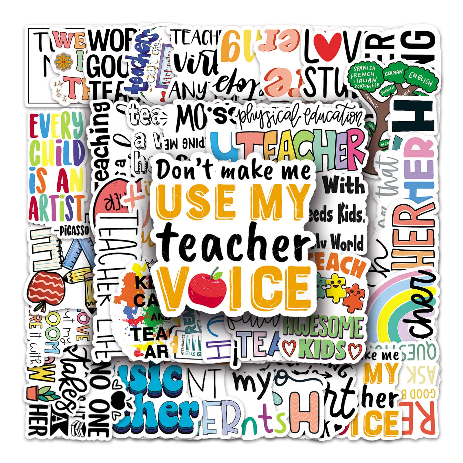 100 PCS Teacher Appreciation Stickers - Waterproof Vinyl Decals for Water Bottles, Laptops, Notebooks & Phones - Perfect for Teacher's Day Gifts, Classroom Rewards & Student Thank You Cards