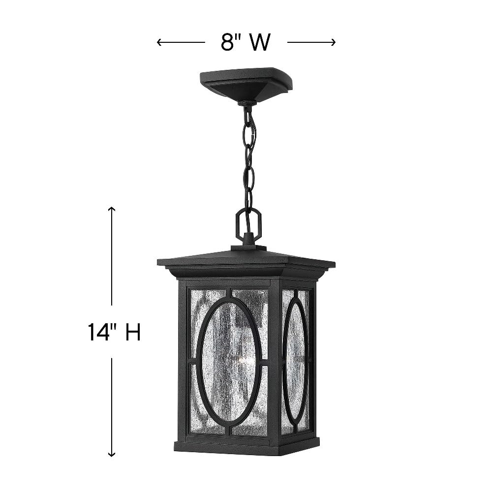 8 Inch Wide x 14.25 Inch High Traditional Transitional Craftsman Style Outdoor Hanging Lantern - Perfect for Porch, Patio, Garden & Entryway Lighting