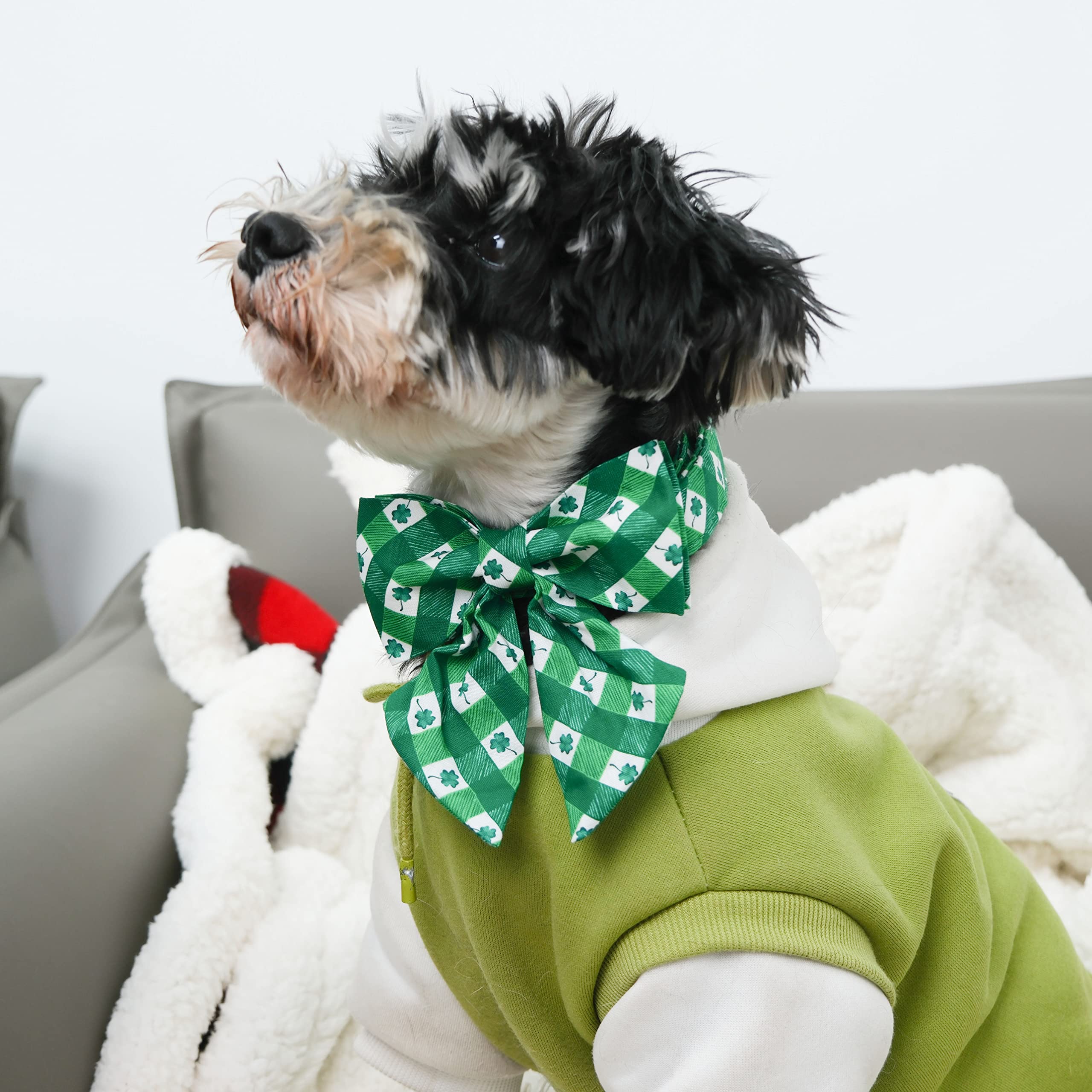 Adjustable St. Patrick's Day Dog Collar with Bow Tie - Green Plaid Shamrock Design for Small, Medium & Large Dogs | Perfect for Irish-Themed Parties, Parades & Spring Celebrations