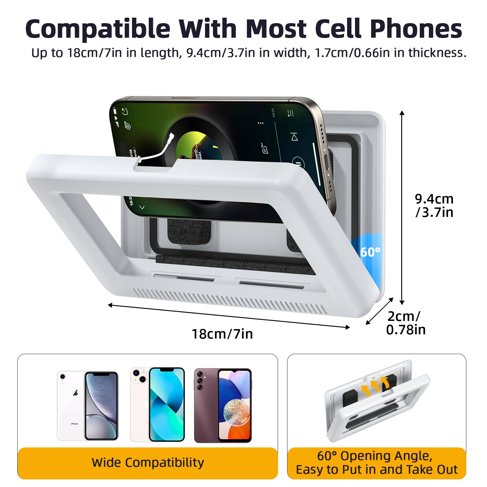 Waterproof Shower Phone Holder with Touch Screen - 360° Rotatable & Retractable, 60° Adjustable Angle Wall Mount for iPhone/Android - Perfect for Bathroom, Kitchen, Poolside & Outdoor Use