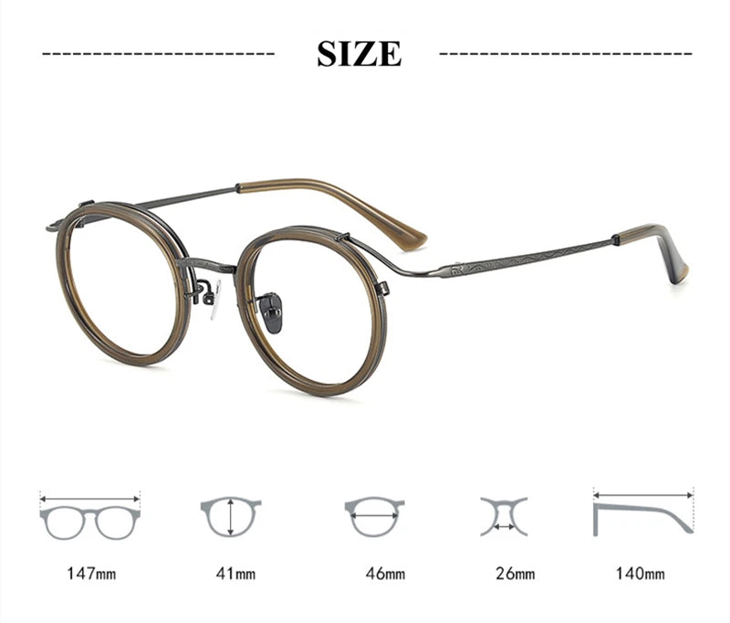 Stylish Unisex Black Titanium Acetate Round Eyeglasses Frame 6016 - Lightweight & Durable for Work, Reading & Fashion Accessories