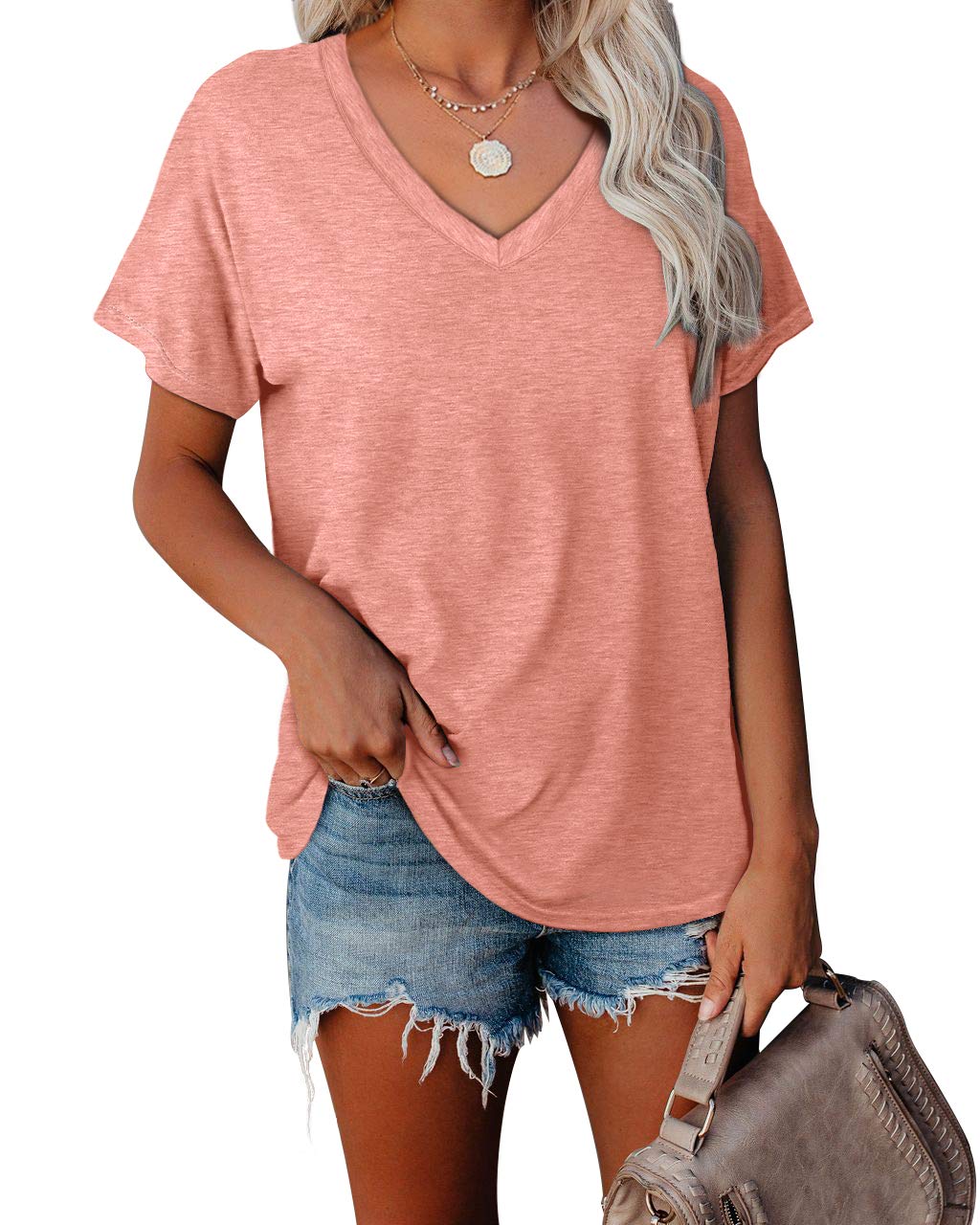 WEESO Women's V-Neck Color Block T-Shirts - Casual Summer Short Sleeve Tops for Everyday Wear, Outings & Vacation