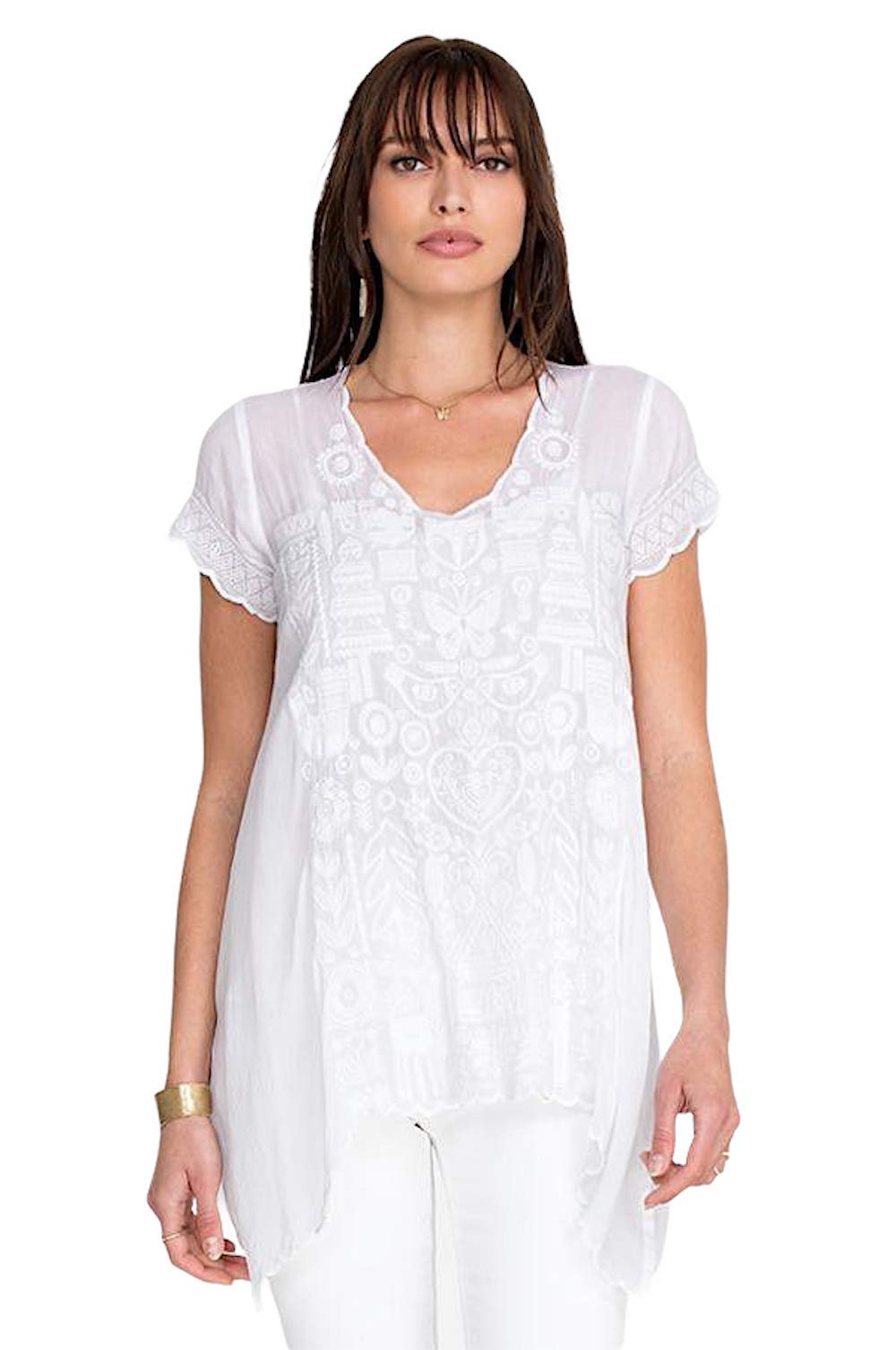Johnny Was Women's Bohemian Floral Print Short Sleeve Blouse - Perfect for Summer Outfits, Beach Vacations & Casual Boho Style