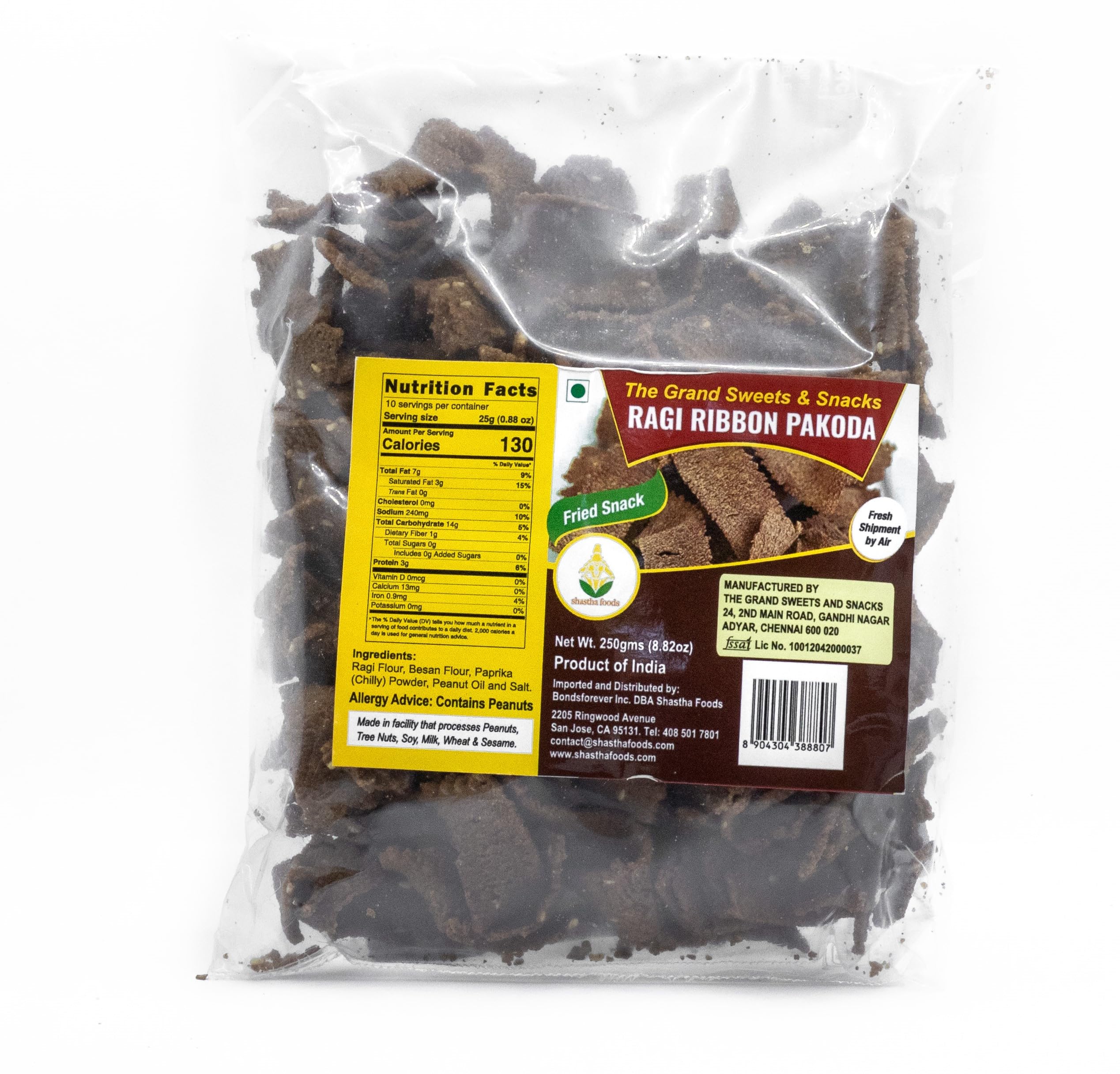 GSS Ragi Ribbon Pakoda - Gluten-Free Indian Snacks (5 Pack, 250g Each) | Crunchy Tea-Time Treat for Parties & Festivals