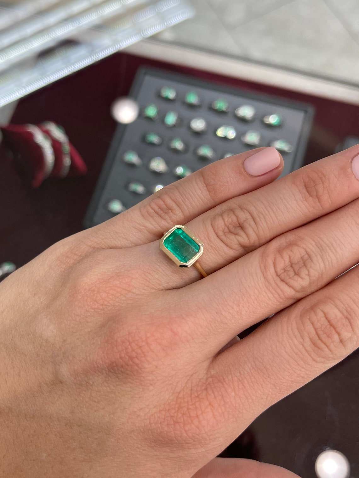 3.92 Carat Colombian Emerald Solitaire Ring with Hidden Diamond Halo in 14K Gold – Perfect for Engagement, Anniversary & Special Occasions
