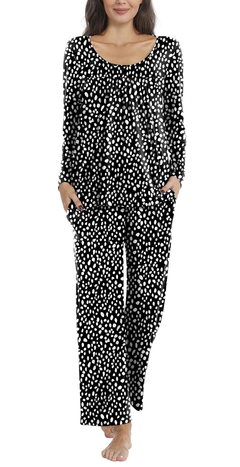 POPYOUNG Women's 2-Piece Fall Pajama Set - Soft Lounge Sleepwear with Pockets - Cozy Pjs for Sleeping, Relaxing & Lounging at Home