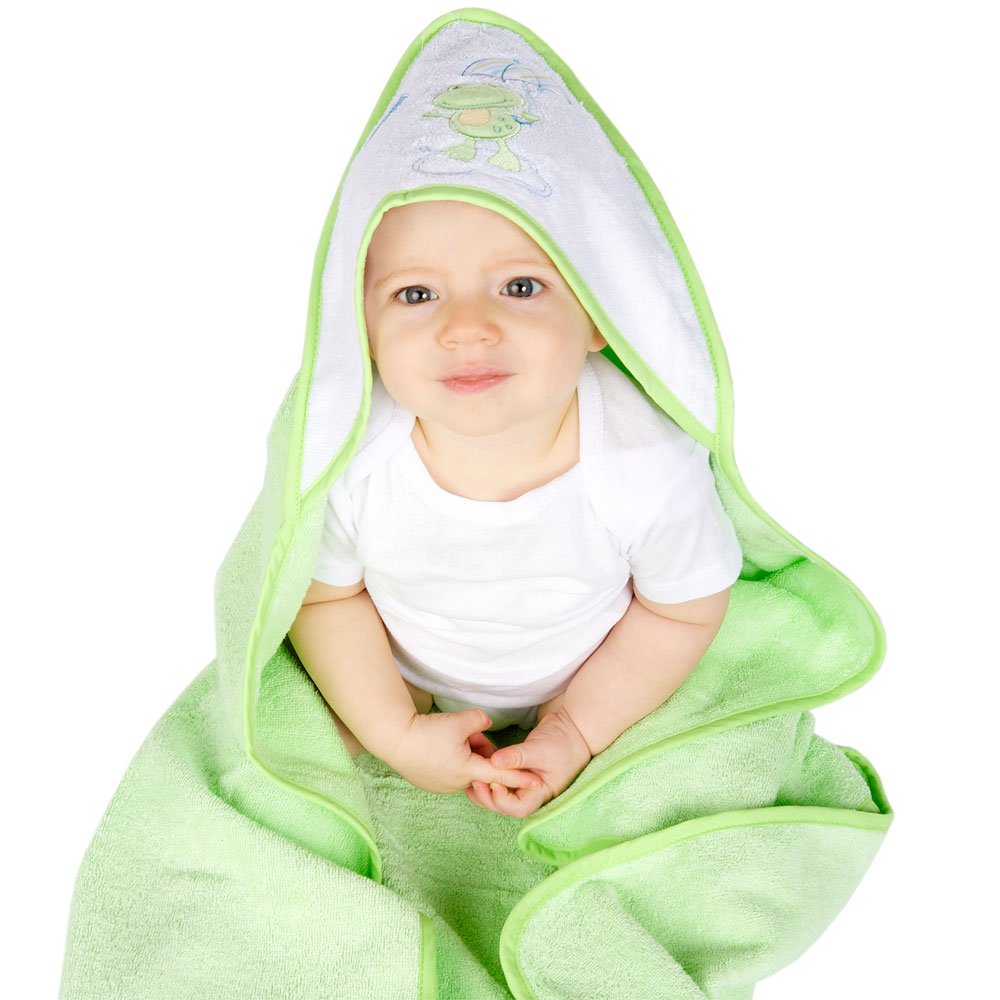Luvable Friends Unisex Baby Cotton Hooded Towel - Soft & Absorbent Green Hooded Baby Towel for Bath Time, Swimming & Newborn Care - One Size