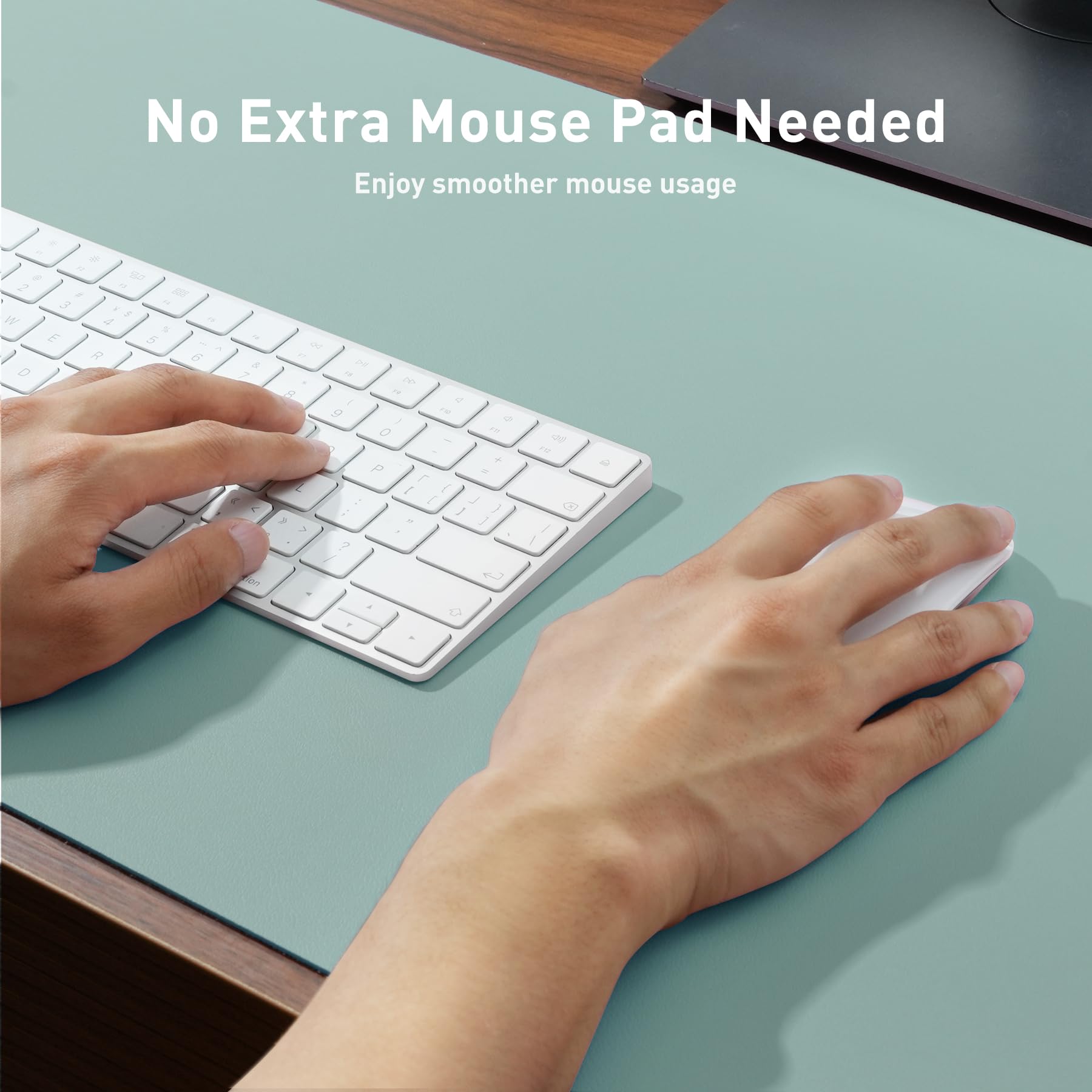 Premium PU Leather Desk Pad Protector - Non-Slip Office Desk Mat & Mouse Pad - Waterproof Writing Surface for Laptop & Computer Workstations - Perfect for Home & Office Use (Light Blue, 31.5