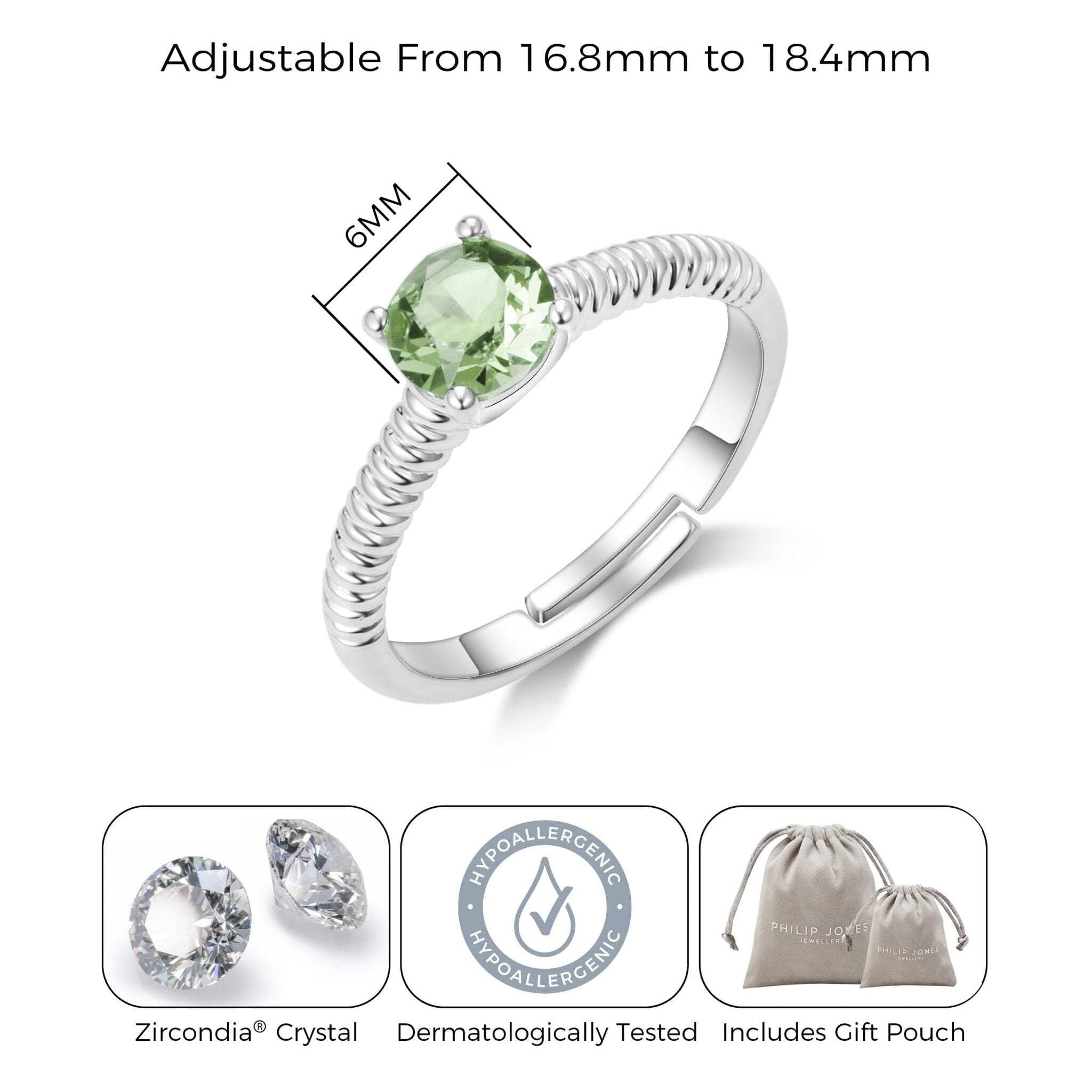 Peridot Birthstone Ring with Zirconia - Adjustable for August Birthdays & Gifts