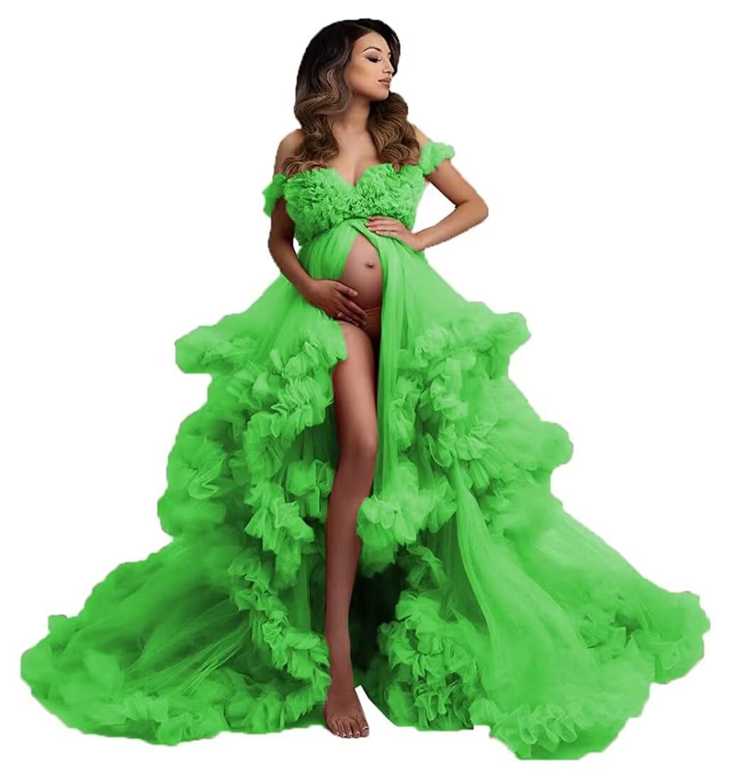 Wchecalino Elegant Tulle Maternity Dress - Long Puffy Bridal Lingerie Gown for Photoshoot, Wedding, Baby Shower & Special Occasions | Perfect for Maternity Photos, Bridal Showers and Romantic Getaways