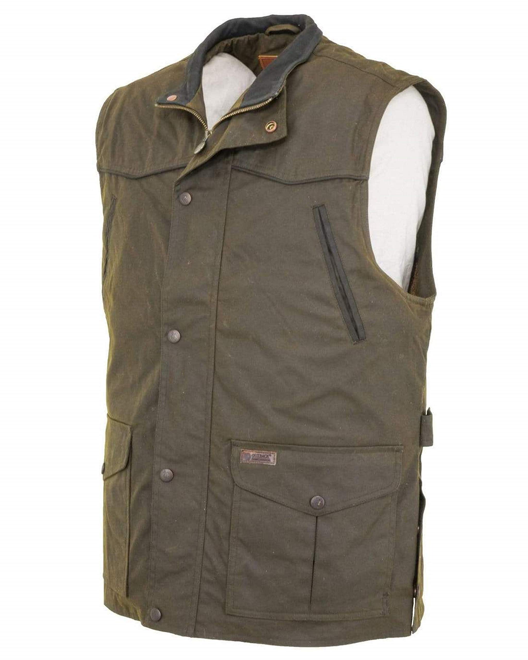 Outback Trading Company Men's 2154 Magnum Waterproof Breathable Fleece Lined Cotton Oilskin Outdoor Vest - Hunting, Fishing & Hiking Gear for All Weather Protection