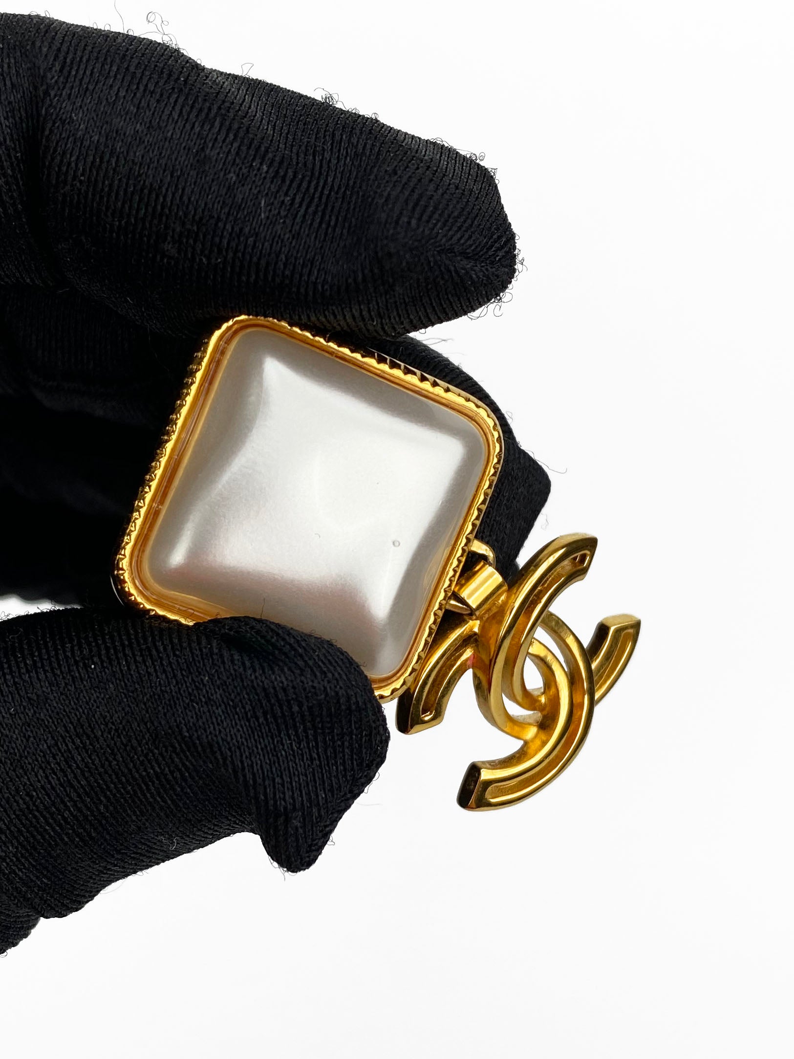 Chanel CC Square Pearl Earrings for Women - Luxury Fashion Jewelry Gift for Birthday, Anniversary & Special Occasions | Elegant Pearl Stud Earrings for Party, Wedding & Evening Events
