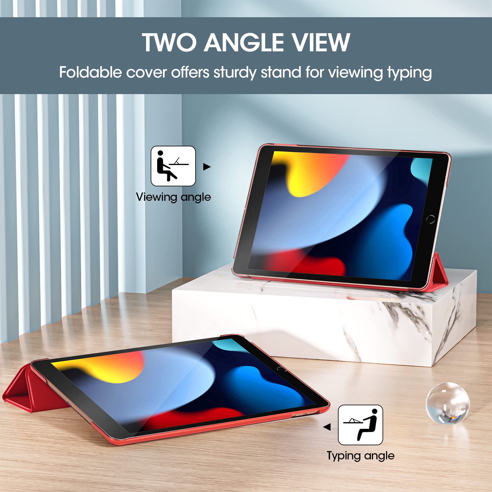 ProCase Slim Hard Back Smart Cover for iPad 10.2 (9th/8th/7th Generation 2021/2020/2019) - Red | Protective iPad Case with Auto Sleep/Wake | Perfect for Work, School & Travel