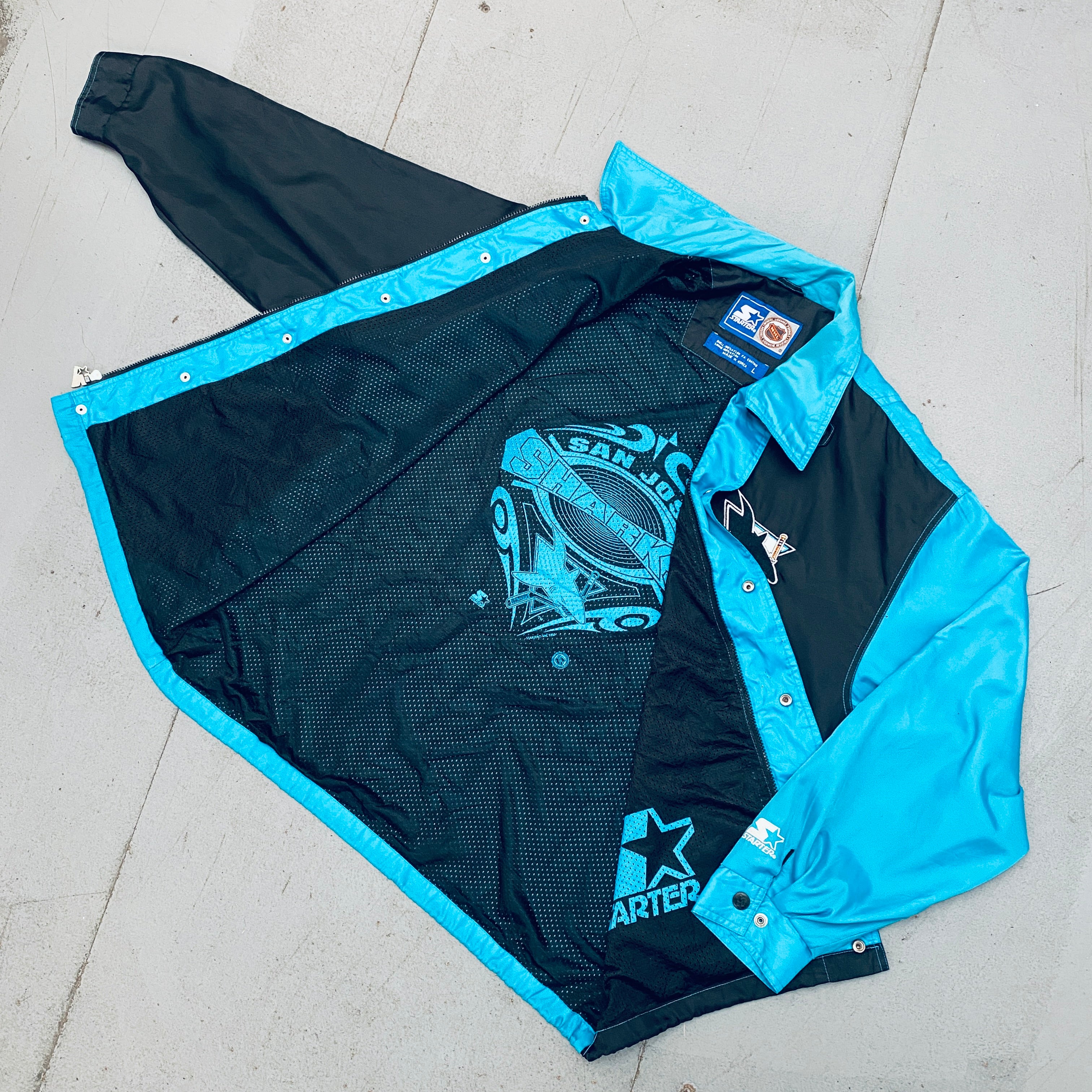 San Jose Sharks 1993 Satin Full-Zip Lightweight Starter Jacket - Men's Large/XL - Vintage NHL Hockey Fan Apparel for Game Day & Casual Wear