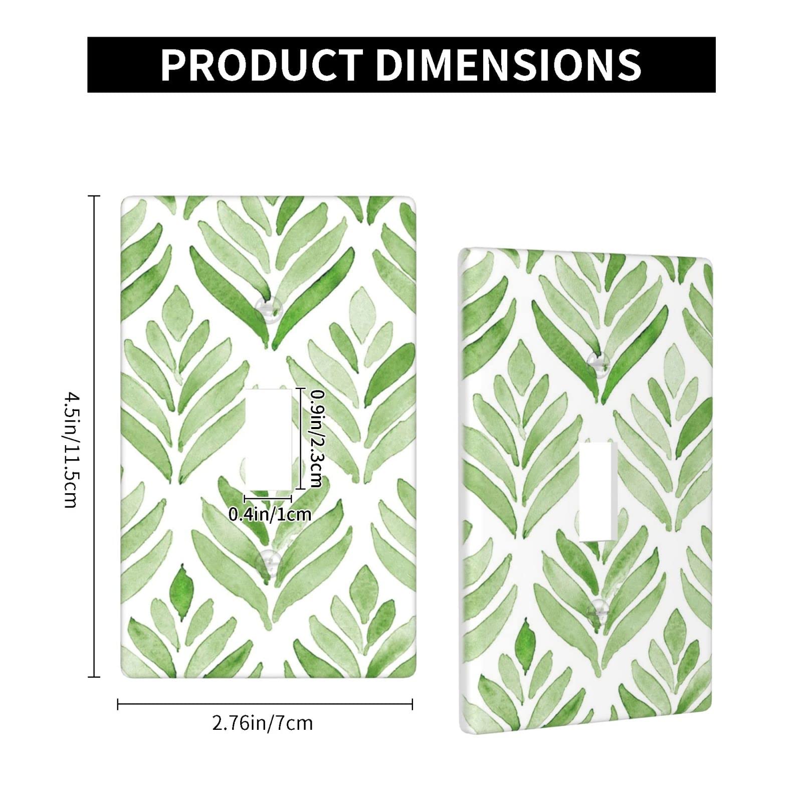 Decorative Leaves Green Light Switch Cover - Single Toggle Wall Plate (4.5 x 2.76 Inch) for Kitchen, Bathroom & Bedroom - Stylish 1 Gang Switch Plate for Home Decor & Interior Design