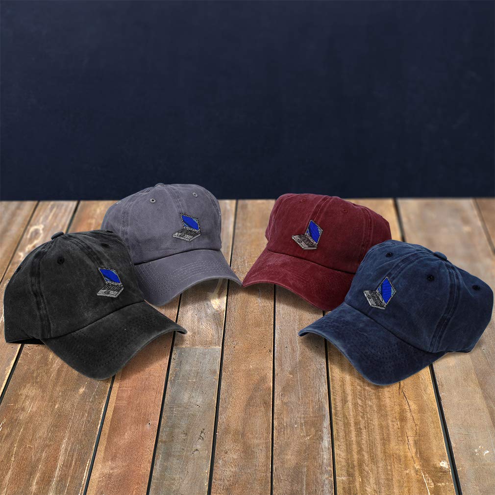 Custom Vintage Washed Cotton Hat with Laptop & Internet Computer Embroidery - Perfect for Casual Outings, Tech Enthusiasts, and Outdoor Adventures