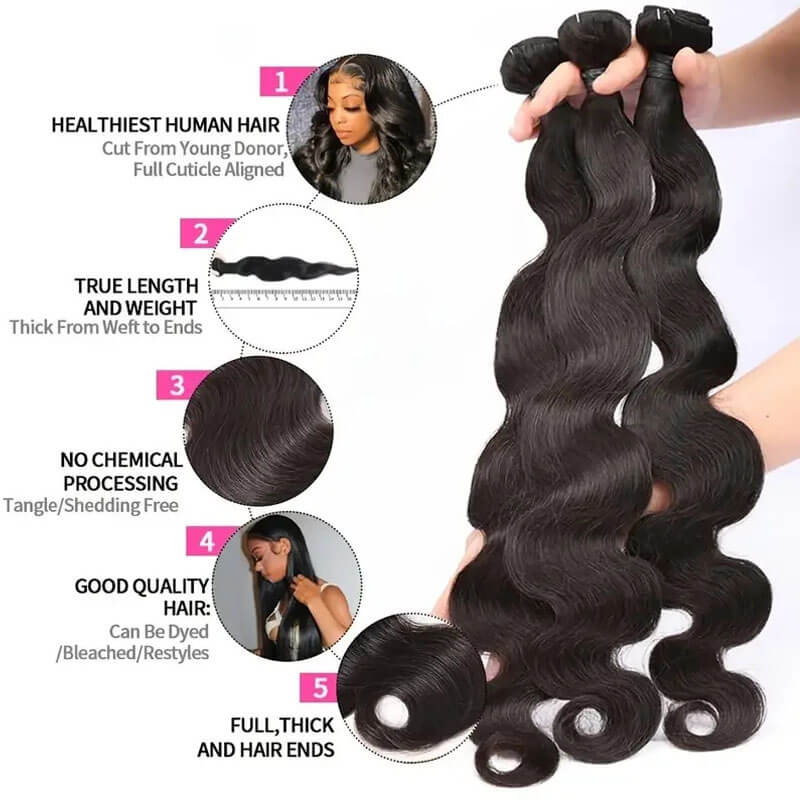 Eullair 10A Brazilian Virgin Human Hair Bundles - 3/4 Body Wave Weave Extensions for Stunning Salon-Quality Hairstyles | Perfect for Daily Wear, Special Occasions & Protective Styling