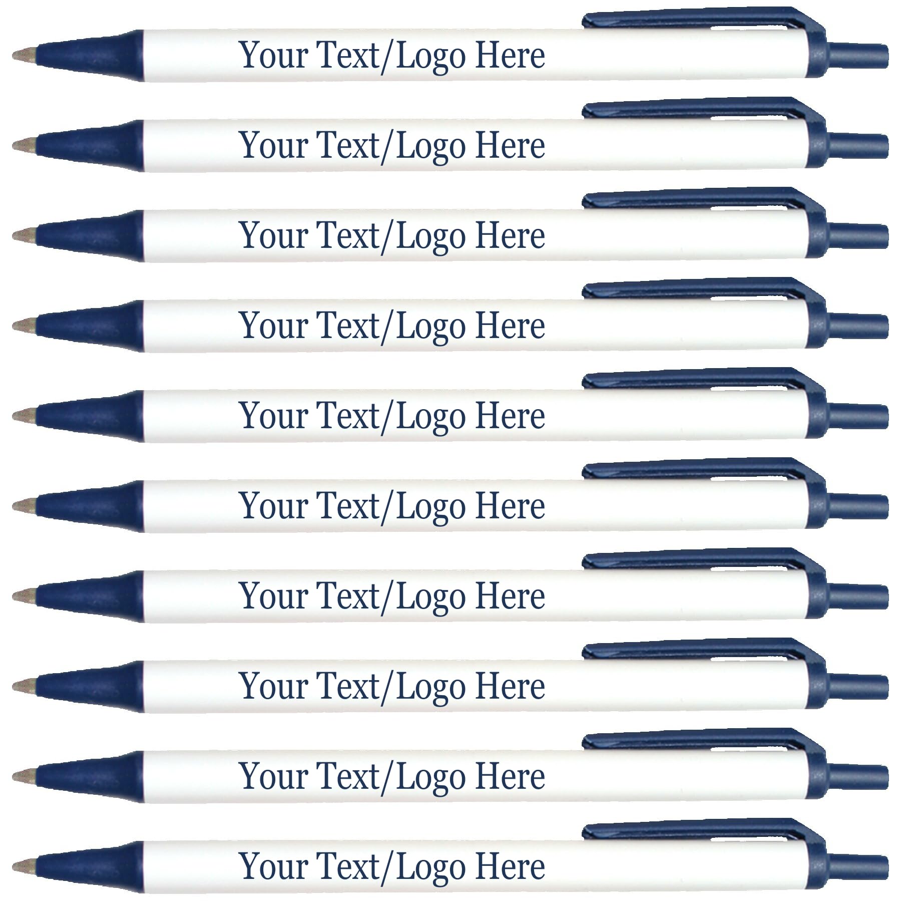 Custom Printed Retractable Slim Ballpoint Pens with Your Logo - 300 Pack Bulk for Business Promotions, Corporate Events & Wedding Favors - Navy Blue Pens with Black Ink - Perfect for Trade Shows, Branding Gifts and Office Supplies