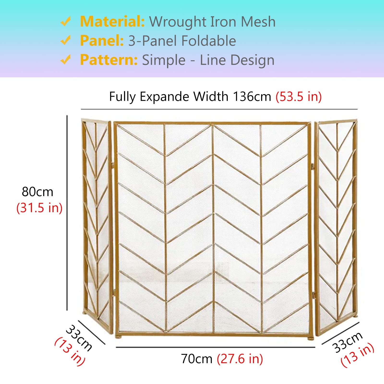 INKCOR Foldable Wrought Iron Fireplace Spark Guard Screen - Rustic Aged Finish for Wood Stove & Coal Fire Protection - Perfect for Indoor/Outdoor Fireplace Safety & Decoration