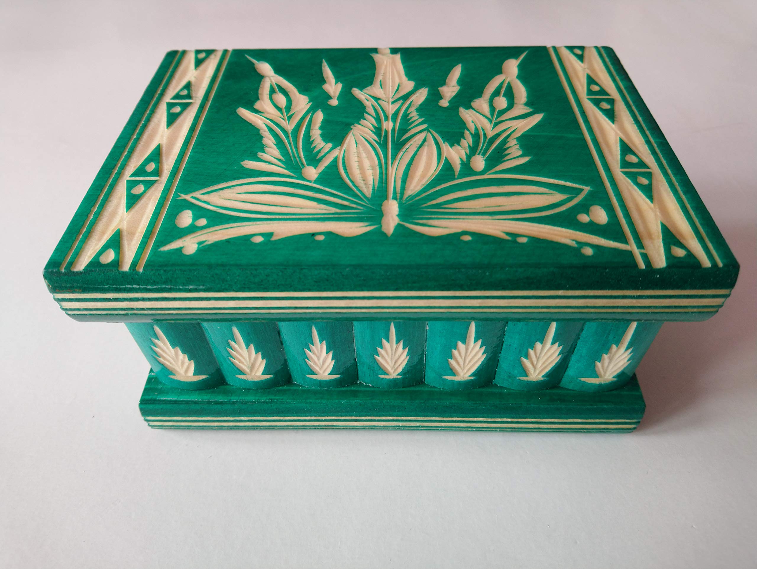 Magic Puzzle Box with Secret Compartment - Wooden Jewelry Storage Box with Key, Brain Teaser Safe for Home Decor (Green) | Perfect for Gift Giving, Treasure Hunts & Secure Jewelry Storage