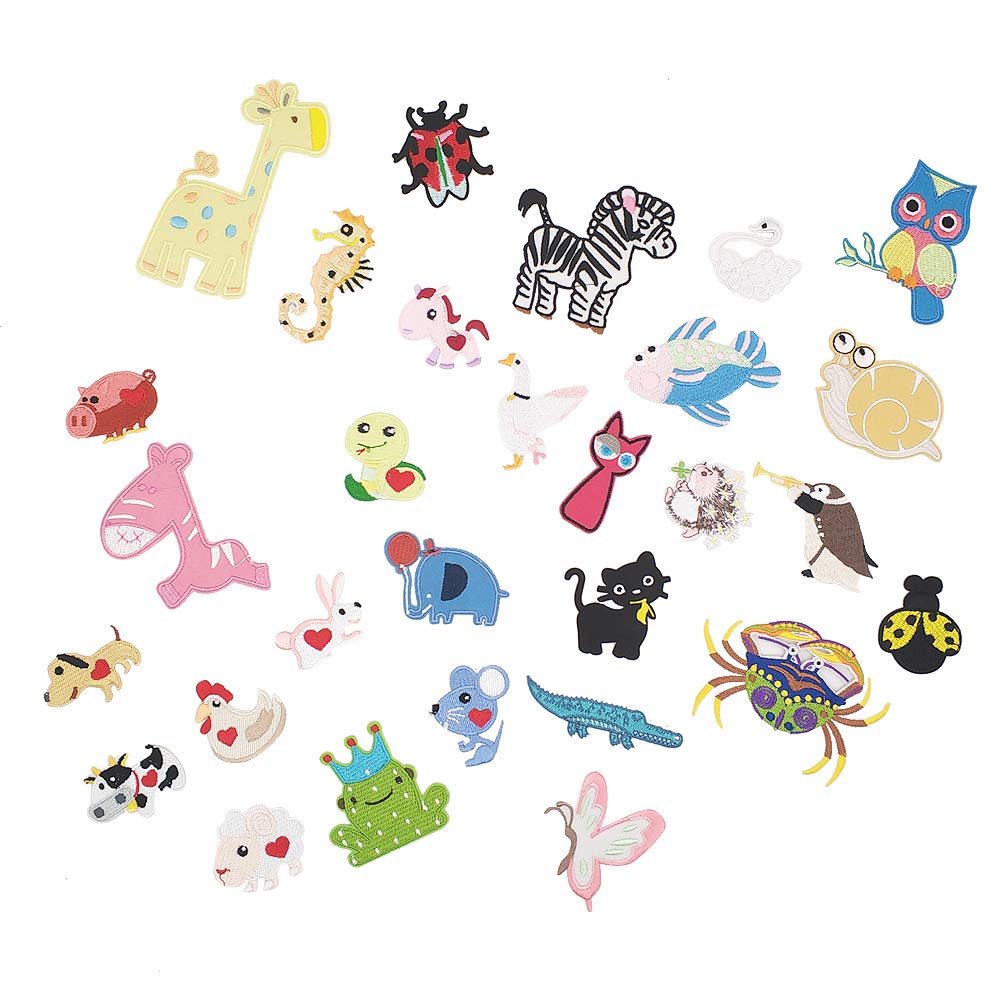 30 Pcs Cute Animals Embroidered Patches - Sew On & Iron On Applique for Clothes, Jackets, Hats, Backpacks, Jeans - DIY Craft, Kids & Teens Fashion Accessories - Perfect for Customizing Denim, School Bags, and Costumes
