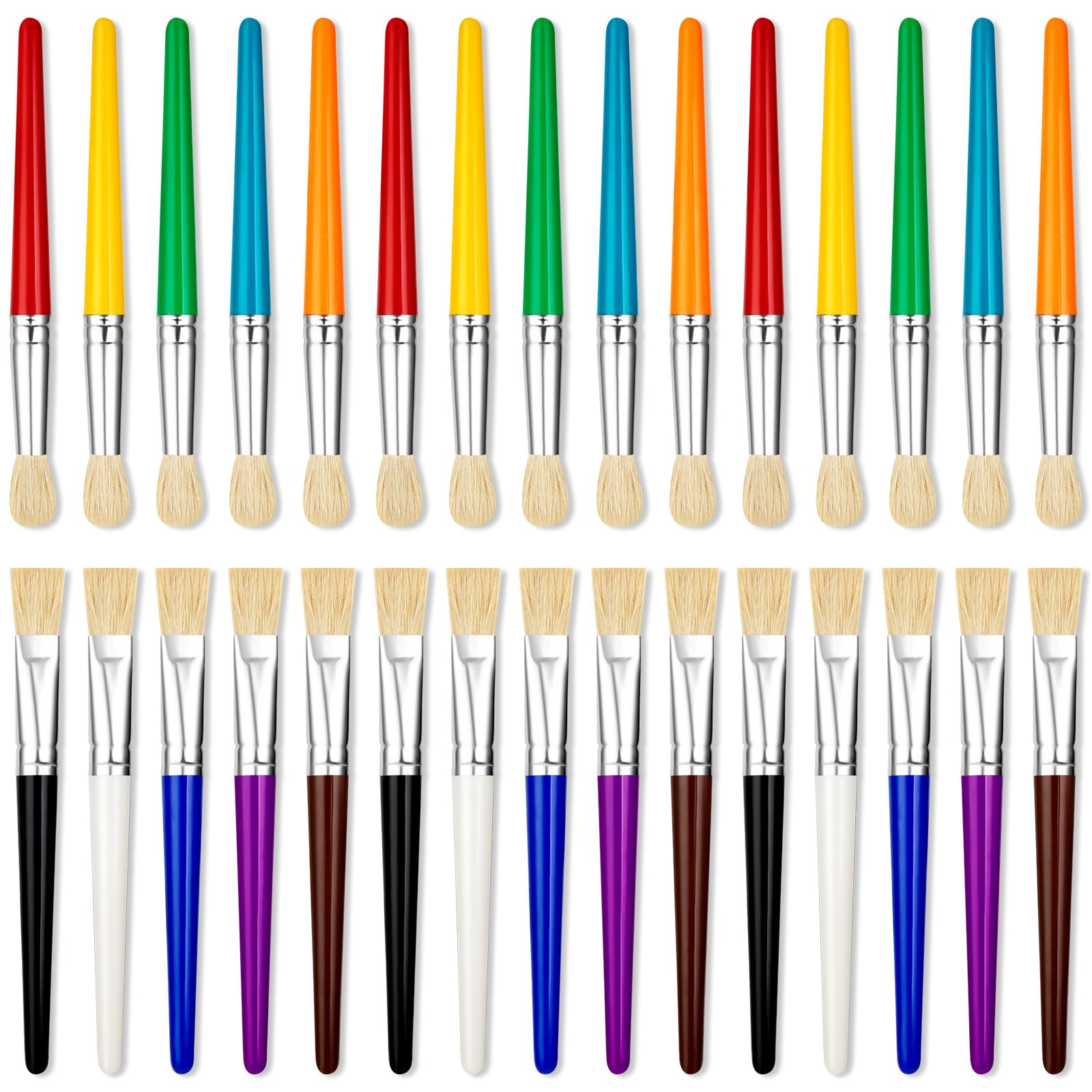30 Pcs Kids Paint Brushes Set - Colorful Chubby Toddler Paint Brushes for Acrylic & Washable Paint, Easy to Clean & Grip, Round & Flat Tip Preschool Art Supplies - Perfect for Classroom, Home DIY Crafts & Children's Painting Activities