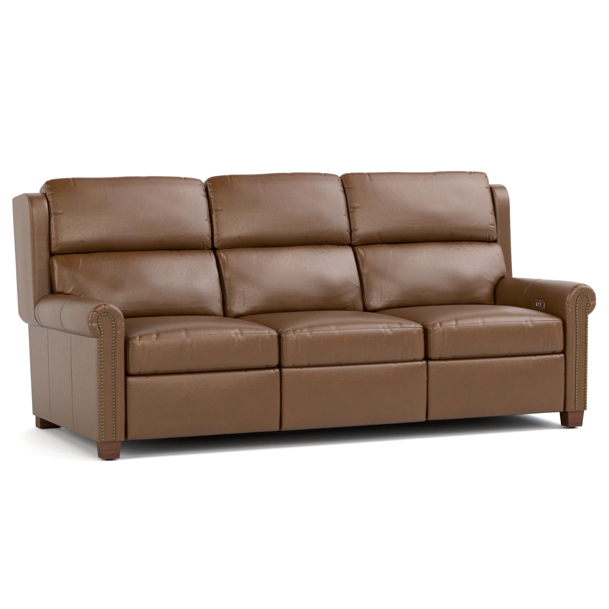 Woodlands Small Roll Arm Motion Sofa with Nails - Comfortable Reclining Couch for Living Room, Home Theater, and Family Room Relaxation