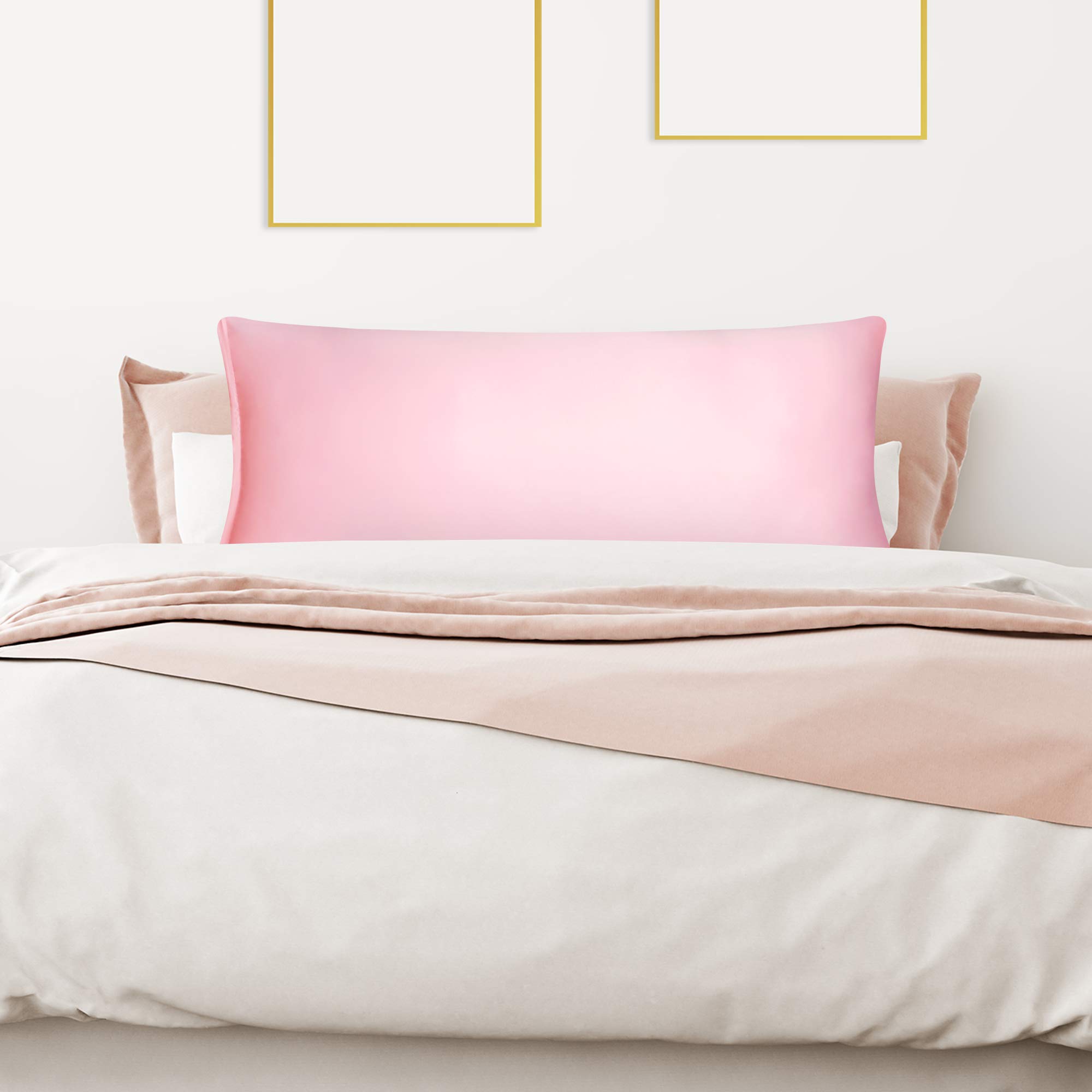 uxcell Satin Body Pillow Case - Pink Silky Pillow Cover for Hair & Skin Care, 21x54 Inch Long Zippered Pillowcase | Perfect for Bedroom, Travel & Hair Protection