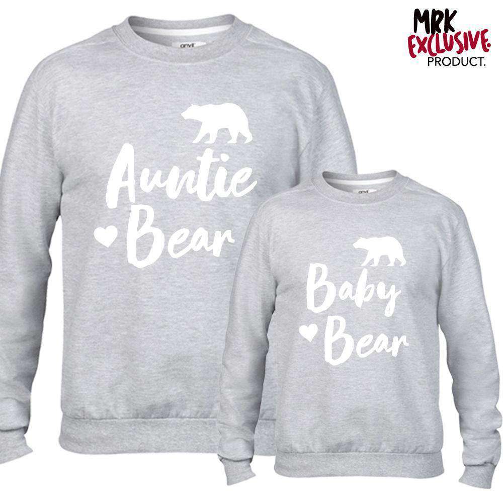Auntie Bear & Little Bear Matching Light Grey Sweaters - Mother Daughter Matching Outfits - Cozy Knit Pullover for Family Photos & Holiday Gatherings