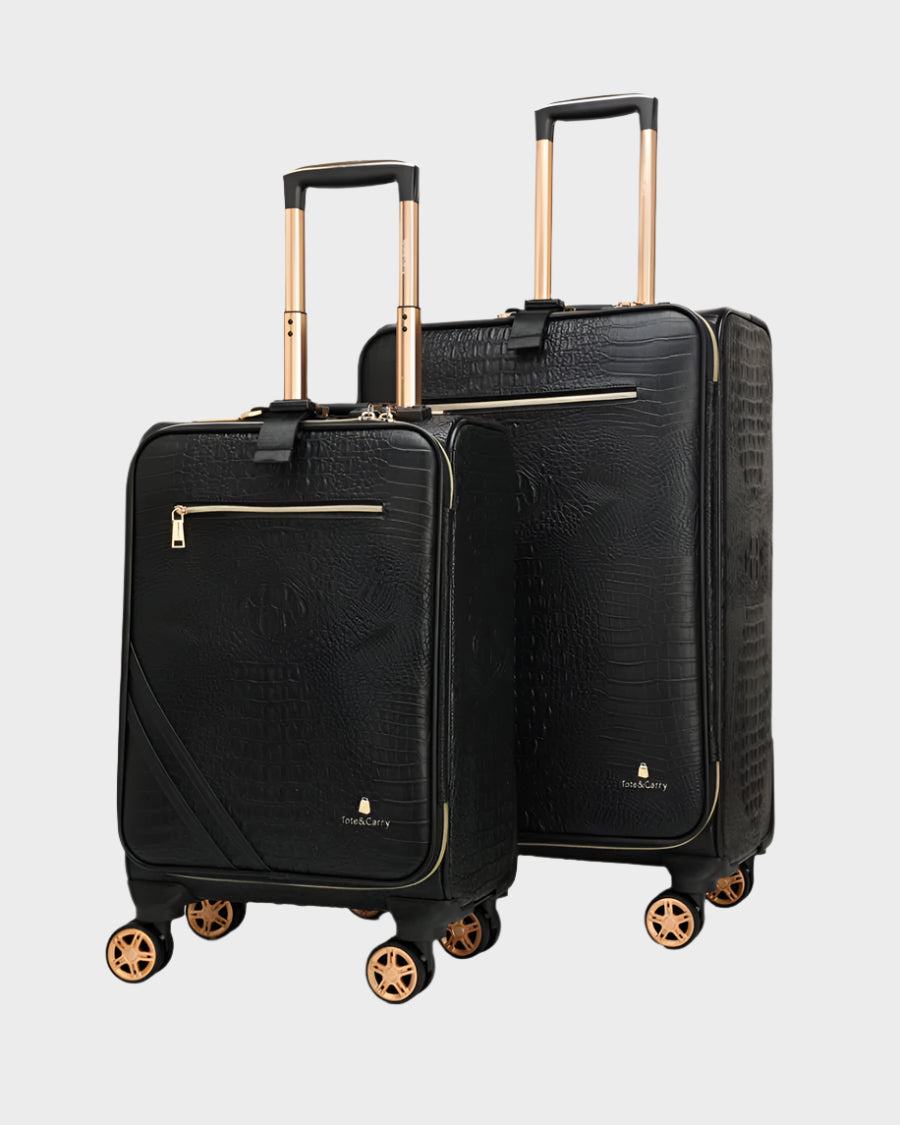 Apollo 2-Piece Black Luggage Set - Lightweight Durable Suitcase for Travel, Business Trips & Vacations