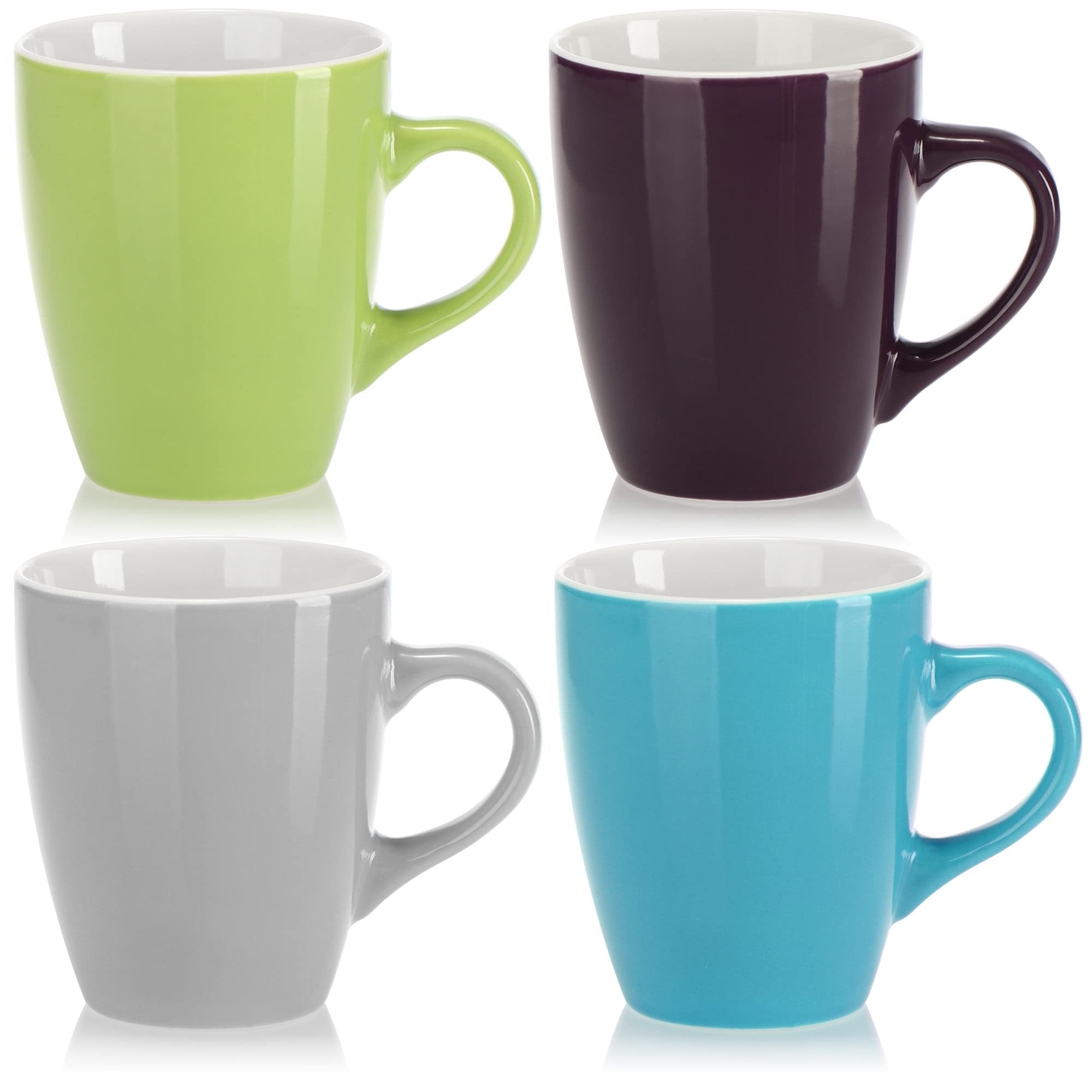 COM-FOUR® 4-Pack Ceramic Coffee Mugs - Modern Design Thermal Insulated Cups for Hot & Cold Drinks - 300ml Capacity (Blue/Green/Purple/Gray) - Perfect for Home, Office, Cafes and Gifts