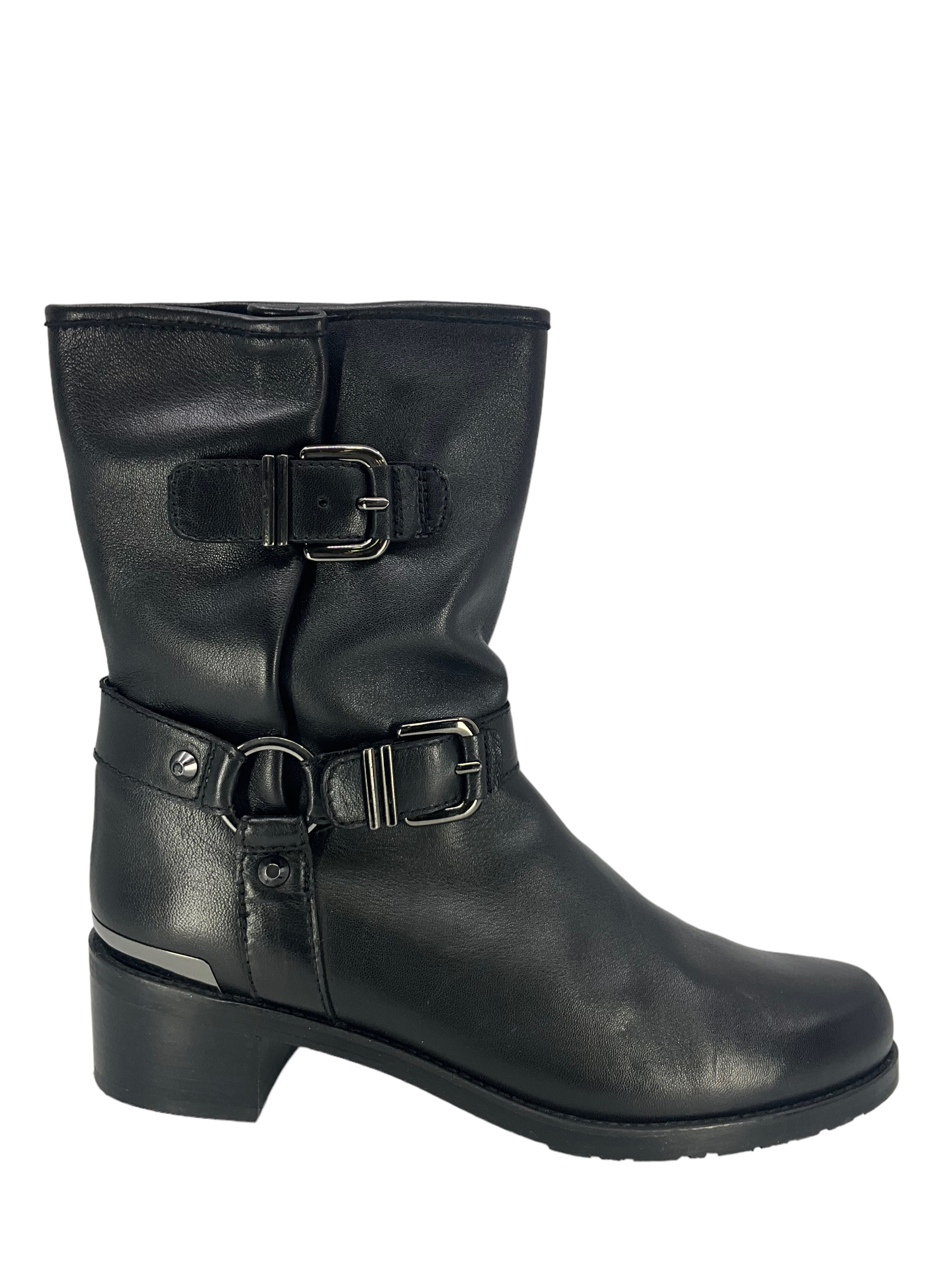 Stuart Weitzman Genuine Leather Biker Boots for Women - Size 11 US - Stylish Motorcycle Riding Boots for Casual Outfits & Night Out