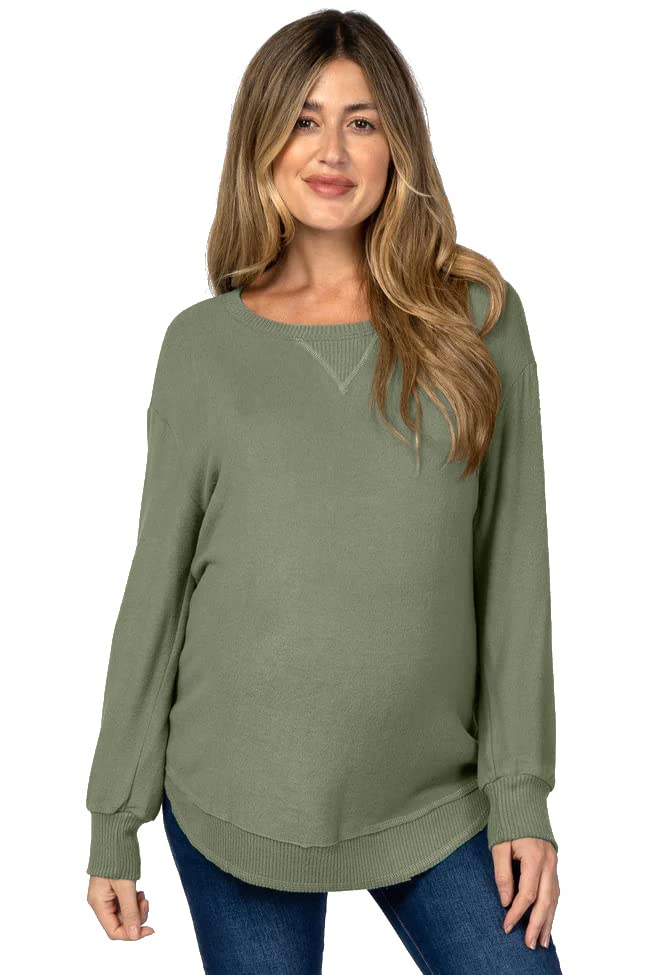 Ultra-Soft Lightweight Stretch Long Sleeve Maternity Shirt for Women - Comfortable Brushed Knit Pregnancy Top with Round Hem | Perfect for Work, Casual Wear & Nursing