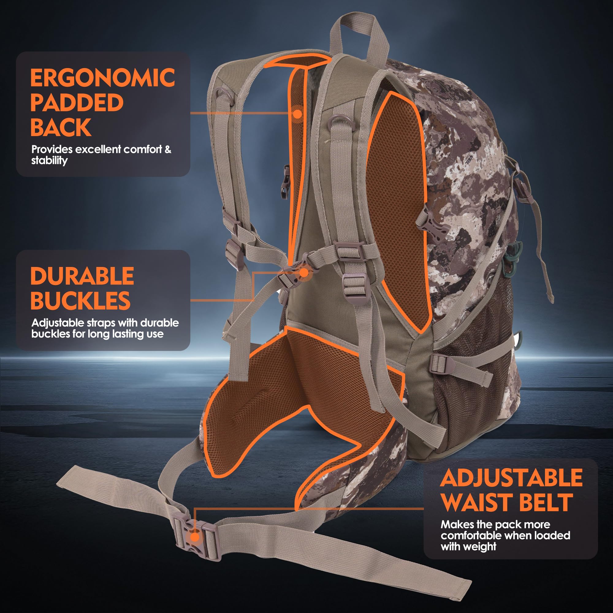 **38L Camouflage Hunting Backpack – Waterproof Rain Cover, Durable Large Capacity Day Pack for Hunting, Hiking, Fishing & Shooting – Perfect for Outdoor Adventures & Tactical Missions**