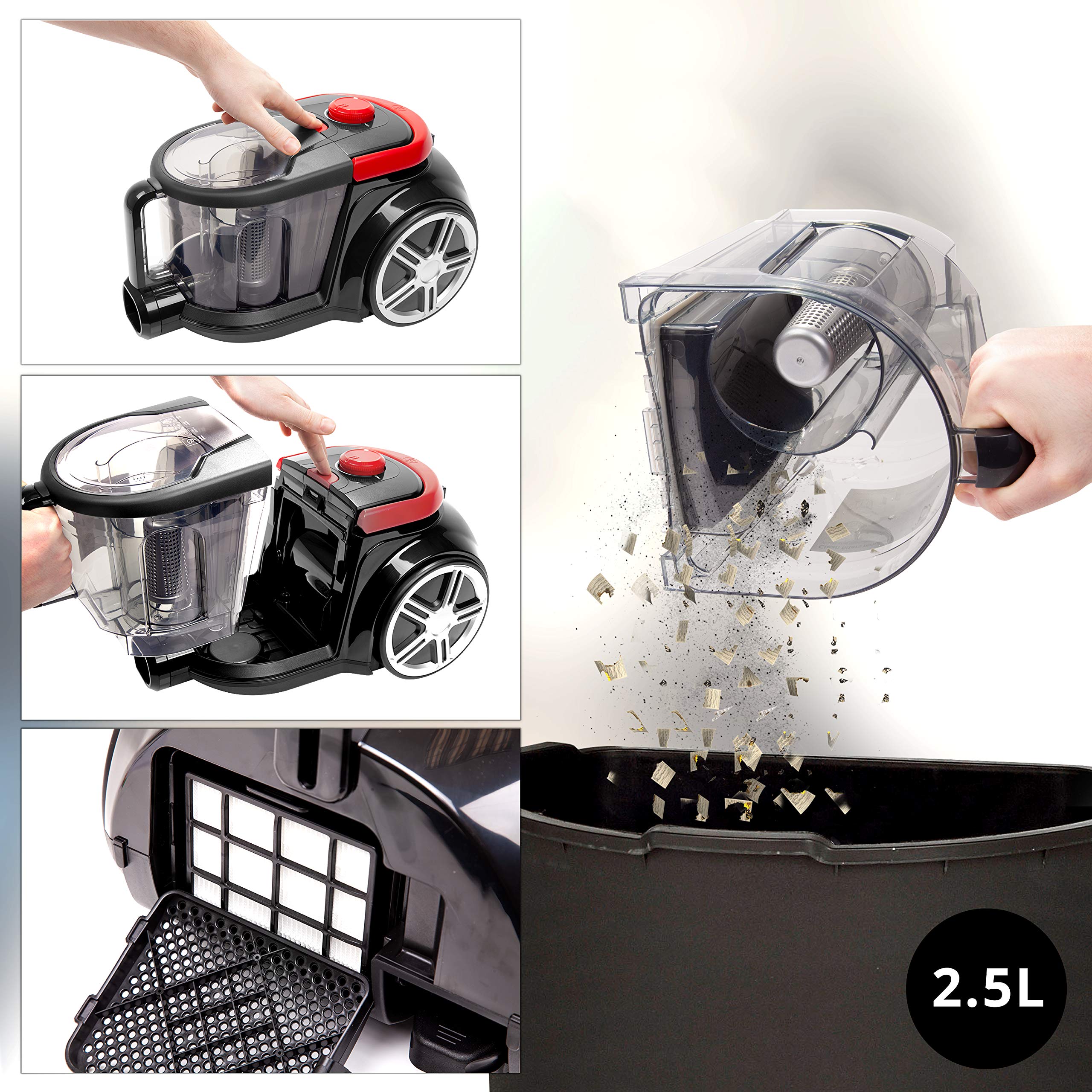 **Duronic VC7020 Bagless Cylinder Vacuum Cleaner with Crevice & Turbo Brush - Powerful Suction for Pet Hair, Carpets, Hardwood Floors & Upholstery - Ideal for Home, Office & Car Cleaning**