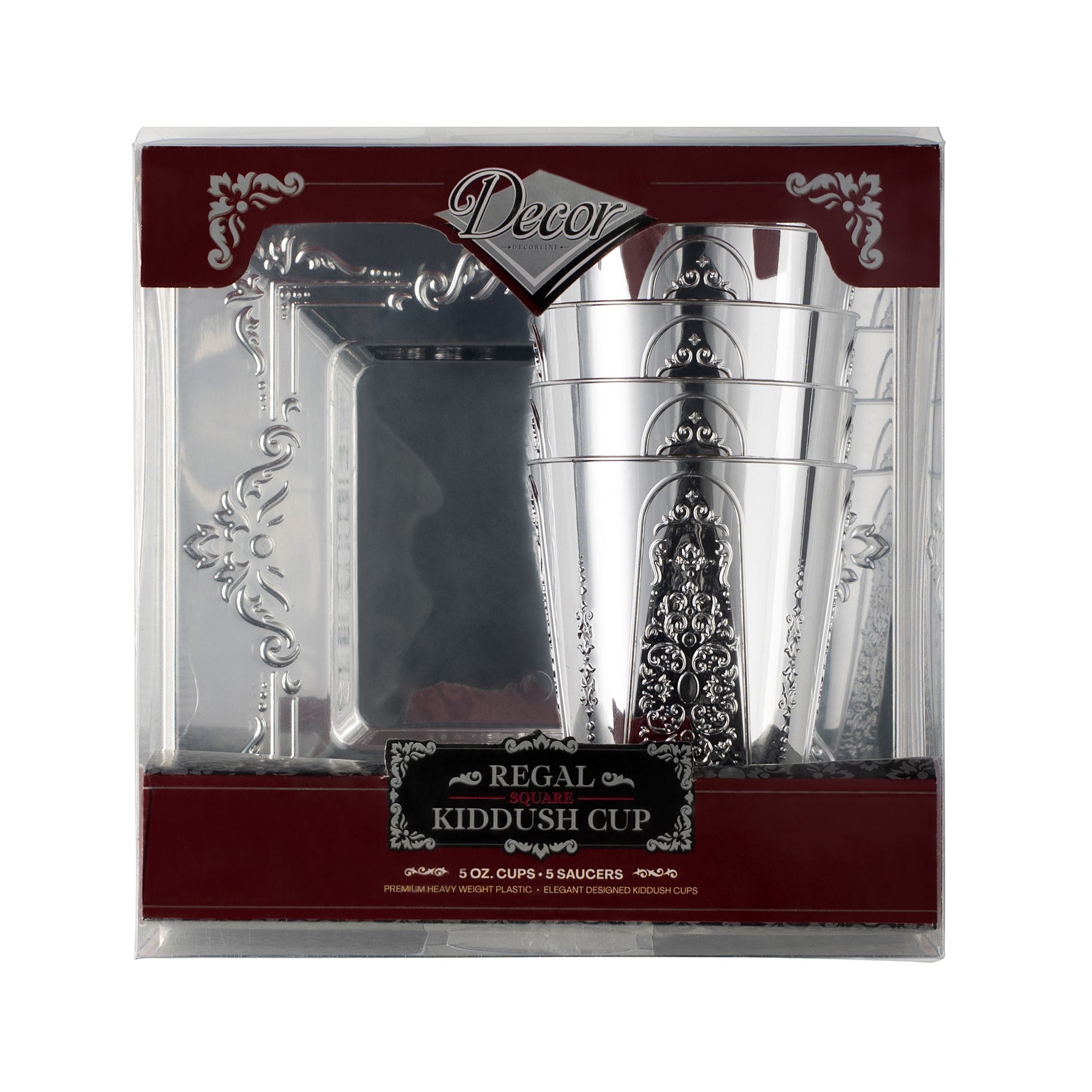 Elegant Square Kiddush Cup Set with Matching Tray - 5 Piece Pack for Jewish Holidays & Shabbat Celebrations - Perfect for Wine Blessings & Religious Ceremonies