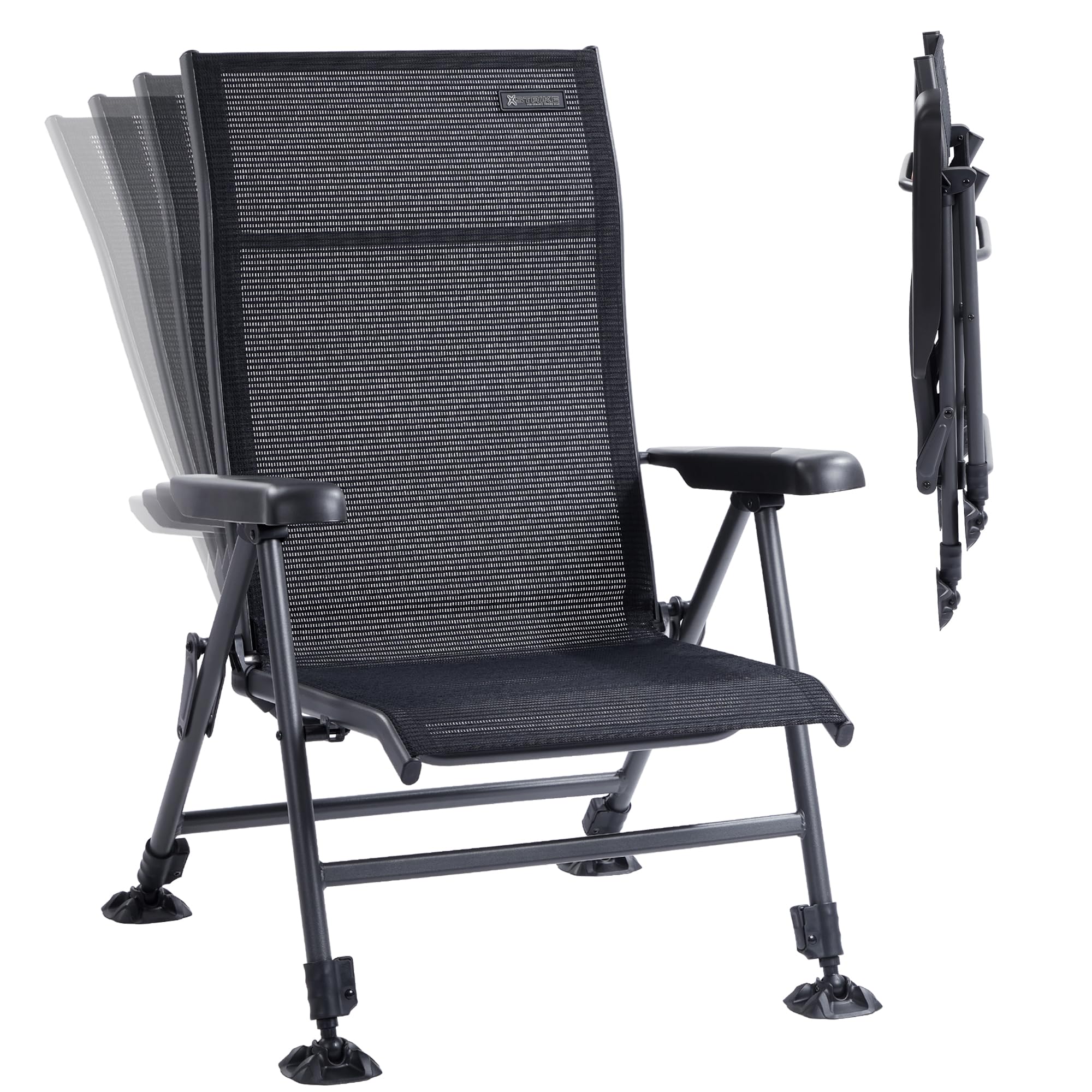 Premium Folding Camping Chair for Adults - Adjustable High Back Support with Breathable Mesh & Aluminum Frame - Perfect for Fishing, Camping, Lawn, Patio & Outdoor Relaxation - Lightweight Portable Design for Easy Transport & Storage