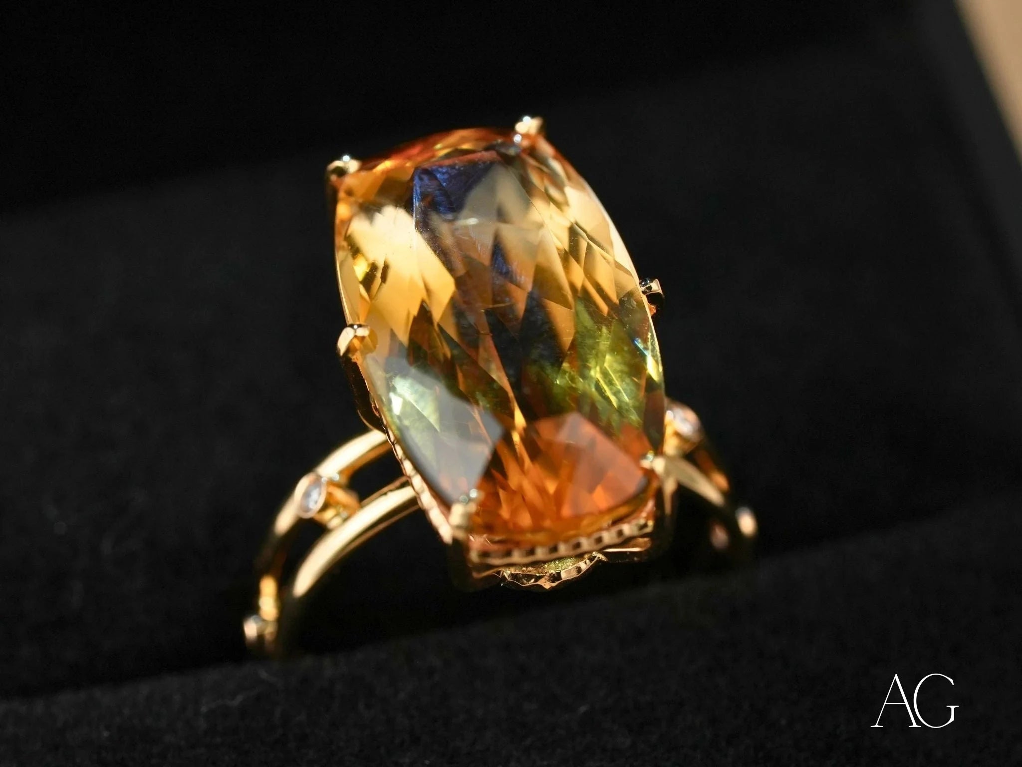 Sunfire Elegance: 14K Gold Citrine and Diamond Ring for Women | Vintage Style Engagement & Wedding Jewelry Gift