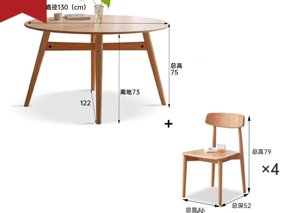 (130*130*75 cm) 51.1*51.1*29.5 inch one table and four chairs solid wood chair