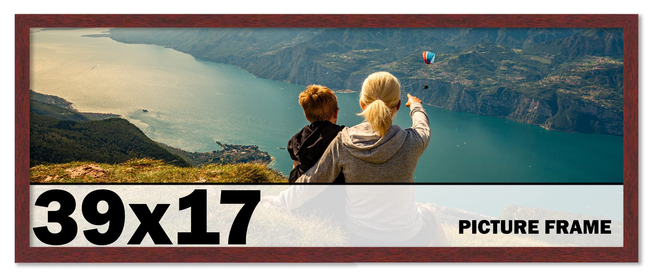 CountryArtHouse 39x17 Inch Solid Mahogany Wood Picture Frame with UV Acrylic, Acid-Free Backing & Hanging Kit - Perfect for Wall Art, Family Photos, and Home Decor