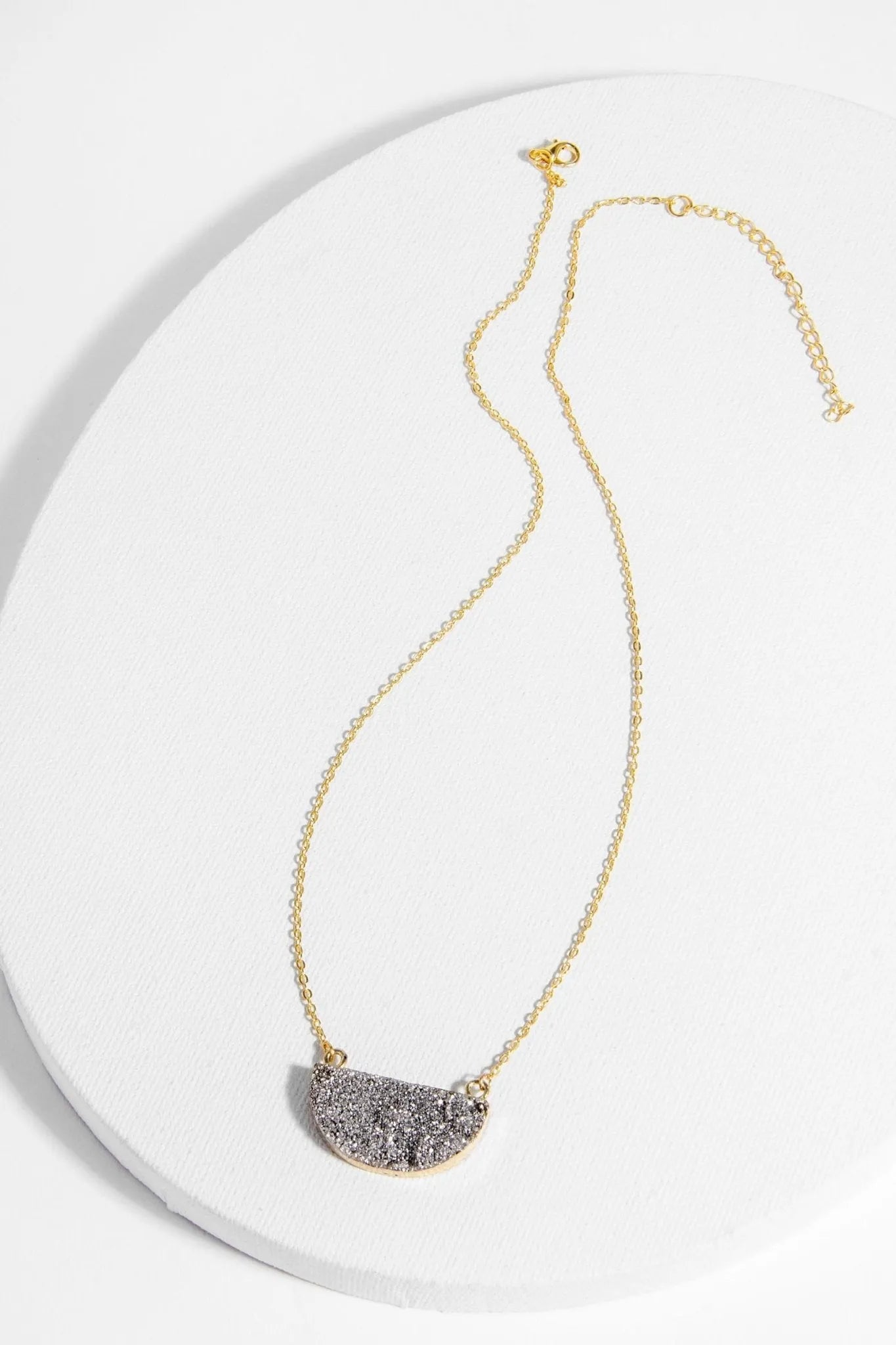 Semicircle Druzy Pendant Necklace for Women - Elegant Crystal Jewelry Gift for Her - Perfect for Parties, Weddings & Everyday Wear