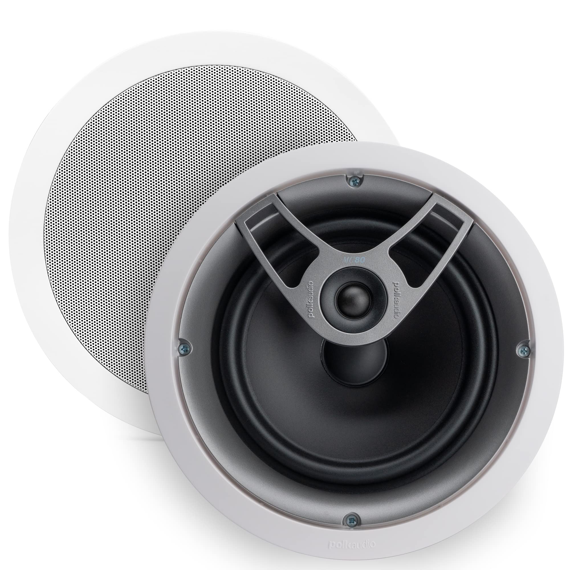 Polk Audio MC80 2-Way 8-Inch In-Ceiling Speaker (Single) - High Performance Built-in Audio System for Home Theater & Surround Sound - Ideal for Bathrooms, Kitchens, Patios & Humid Indoor Spaces (White)