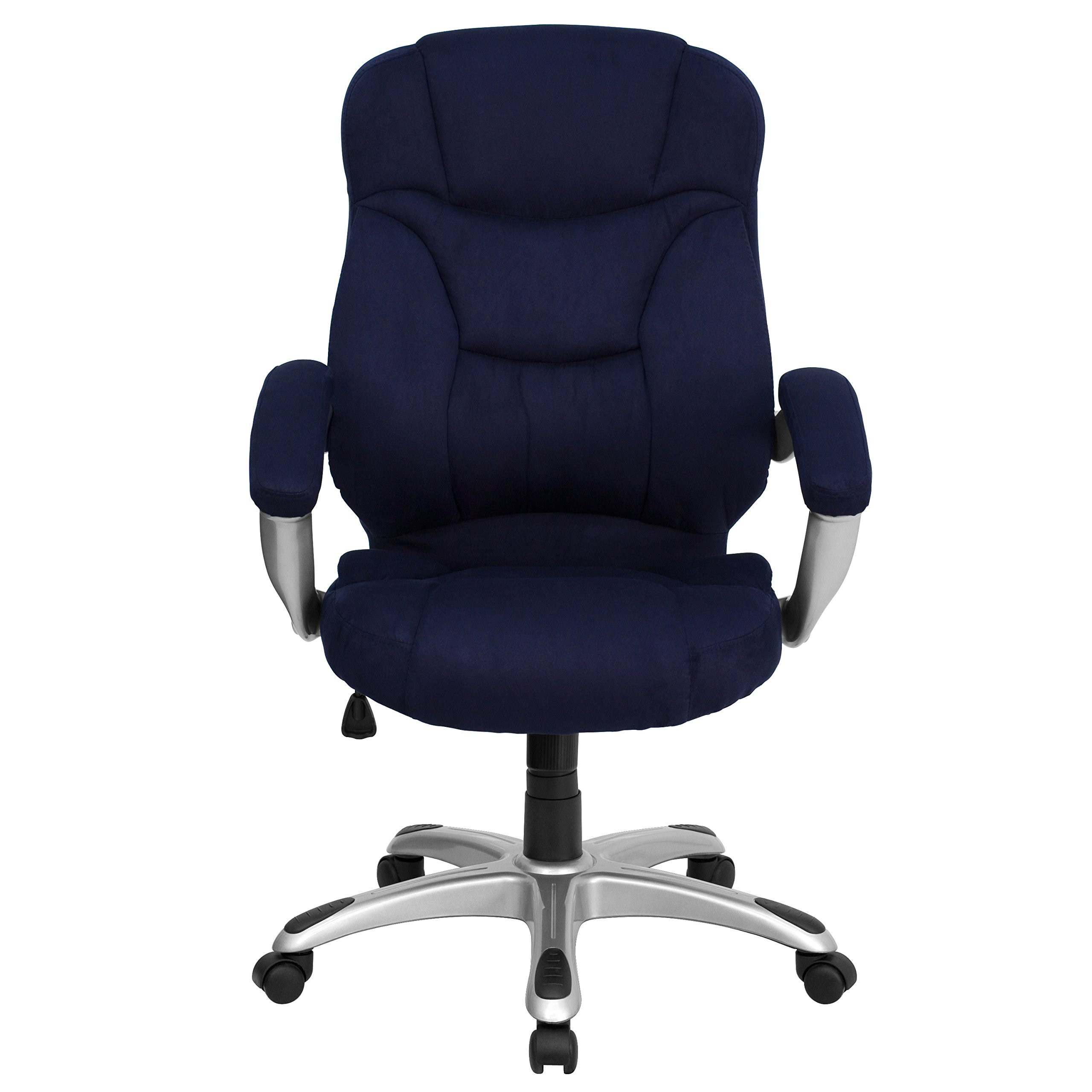 Premium High Back Navy Blue Microfiber Executive Office Chair - Ergonomic Swivel Chair with Adjustable Arms for Home & Business Workspaces - Perfect for Long Hours of Comfortable Sitting in Office, Study or Gaming Setup