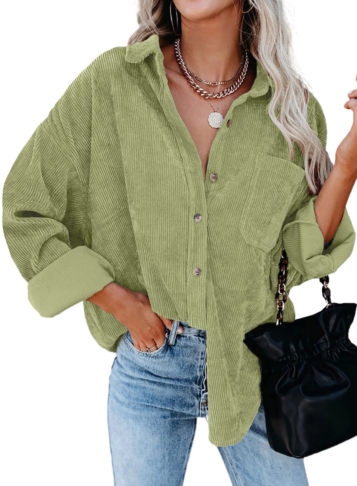 Dokotoo Women's Corduroy Button Down Shirt - Long Sleeve Oversized Boyfriend Blouse for Casual & Work Wear | Fall & Winter Fashion Tops