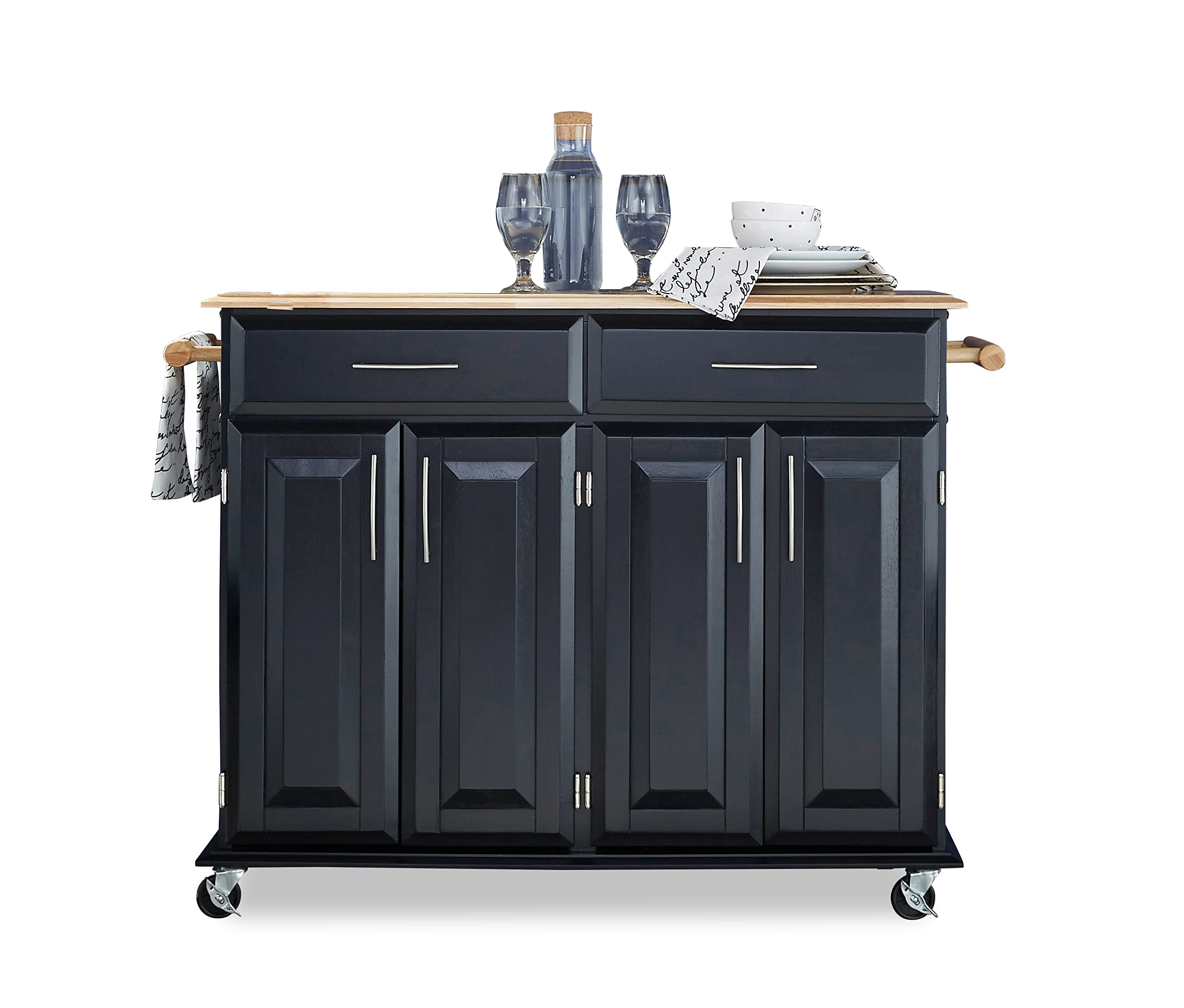 Homestyles Dolly Madison Kitchen Cart with Wheels - Black Rolling Utility Cart for Kitchen, Pantry, or Office Organization - Mobile Storage Solution for Small Spaces