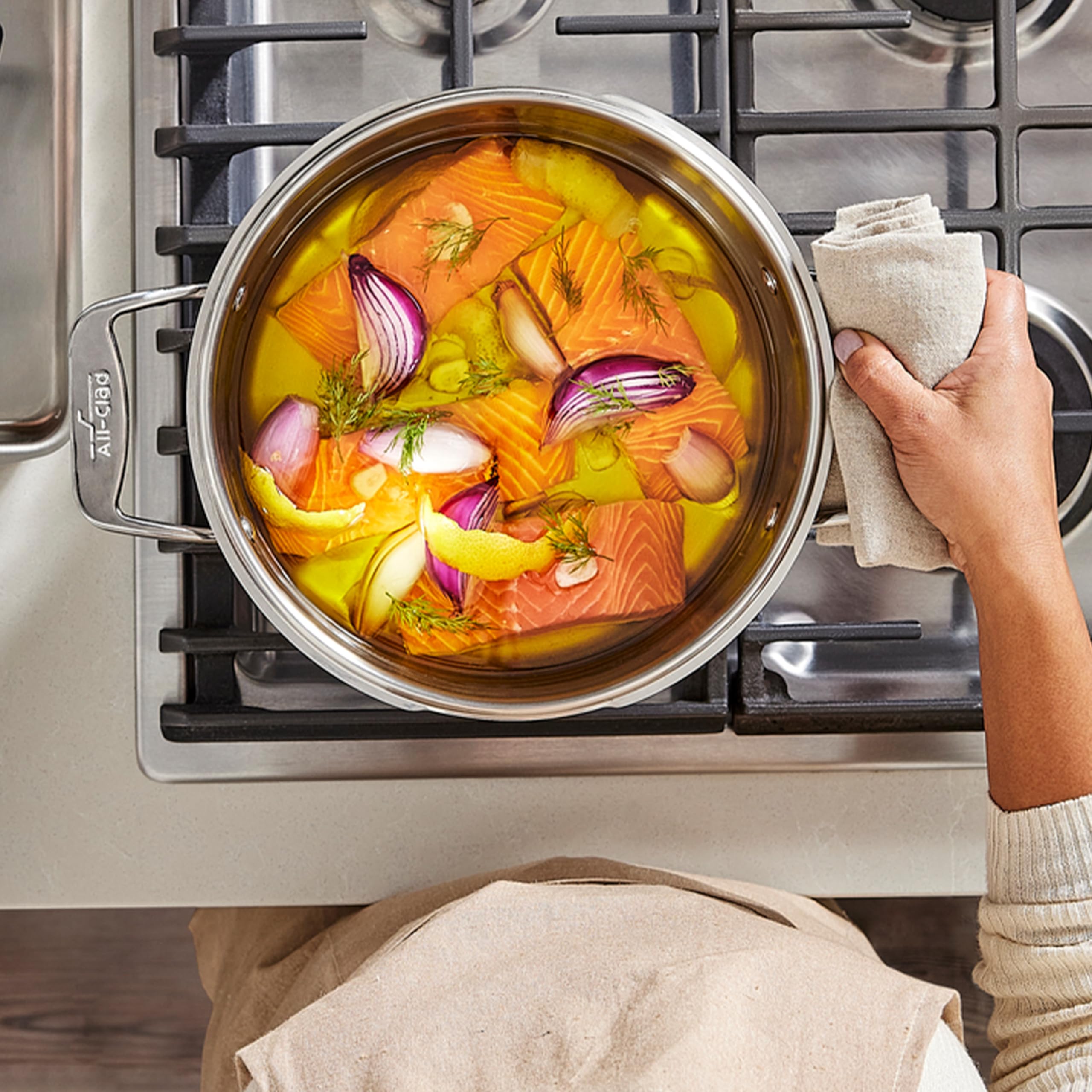 All-Clad 6-Quart Stainless Steel Multipot with Straining Lid - Induction Compatible, Oven & Broiler Safe up to 600°F - Pasta Strainer, Steamer Pot & Cookware for Home Kitchen - Perfect for Cooking Pasta, Steaming Vegetables & One-Pot Meals