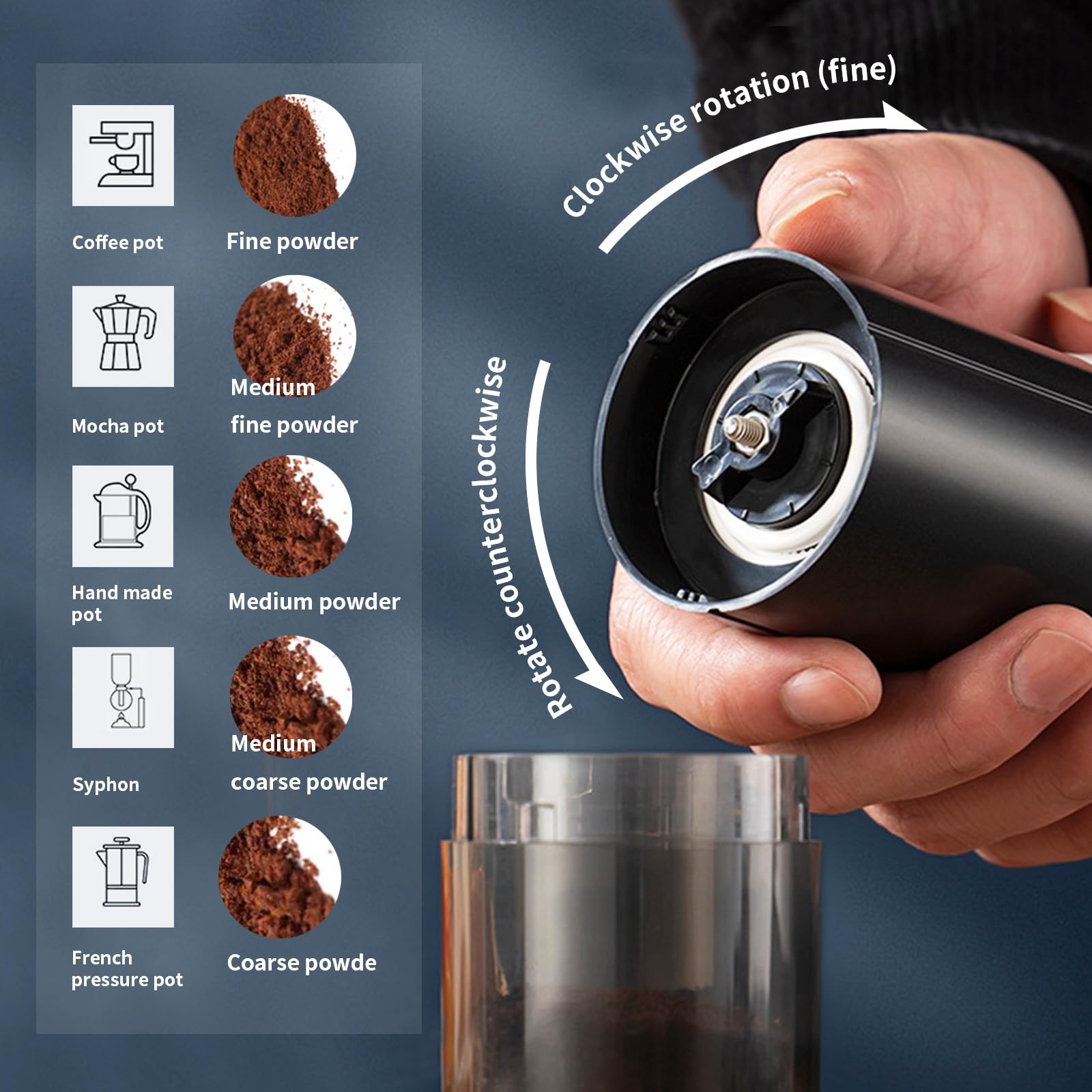 T-mark Single Person Portable Conical Burr Coffee Grinder - Cordless Electric Coffee Bean Grinder with Clean Brush for Travel, Camping, Office & Home Use | Perfect for Fresh Ground Coffee Anywhere