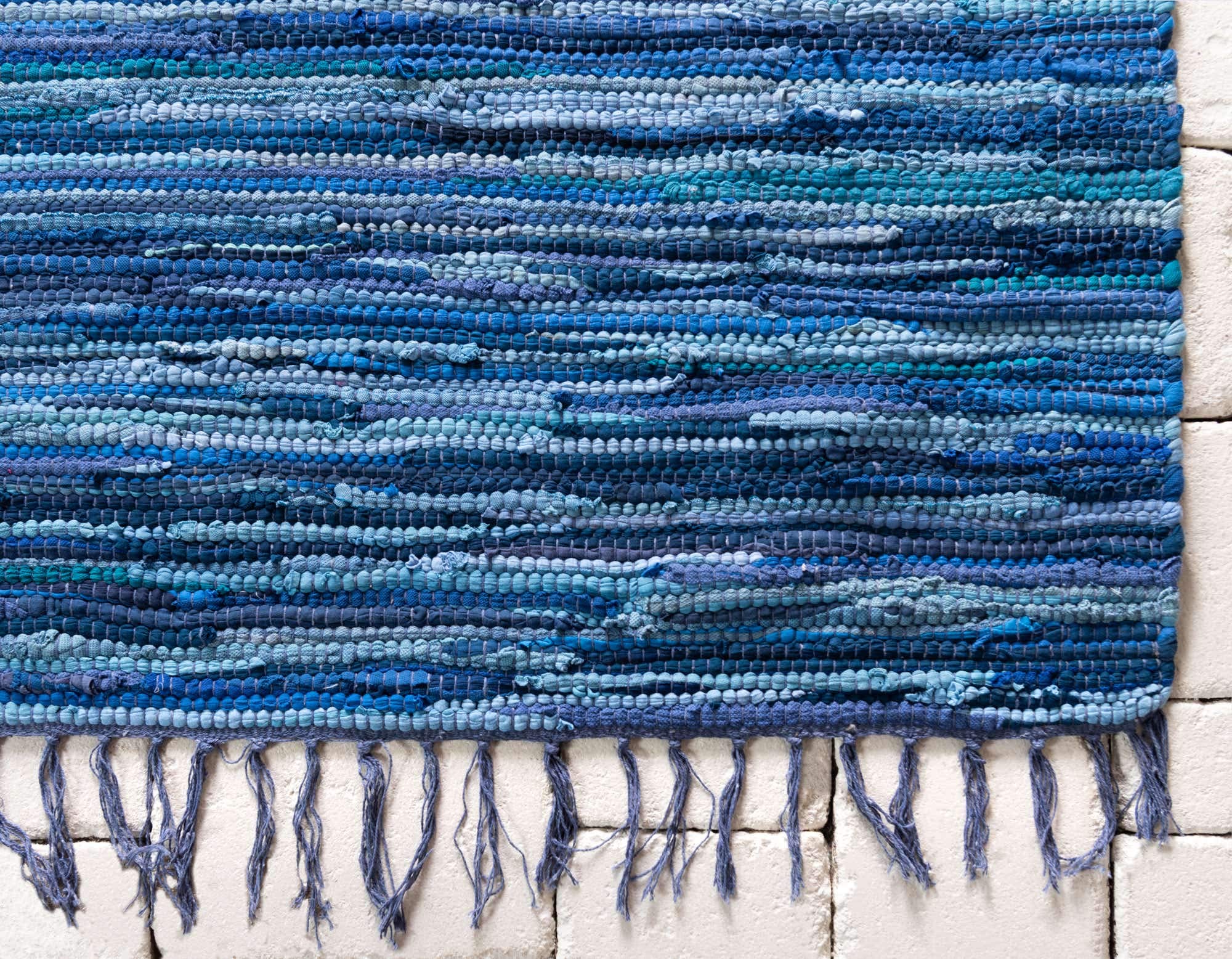 Unique Loom Handwoven Chindi Cotton Striped Area Rug - 9x12 Feet Navy Blue & Ivory - Natural Fiber Soft Floor Mat for Living Room, Bedroom, or Boho Home Decor